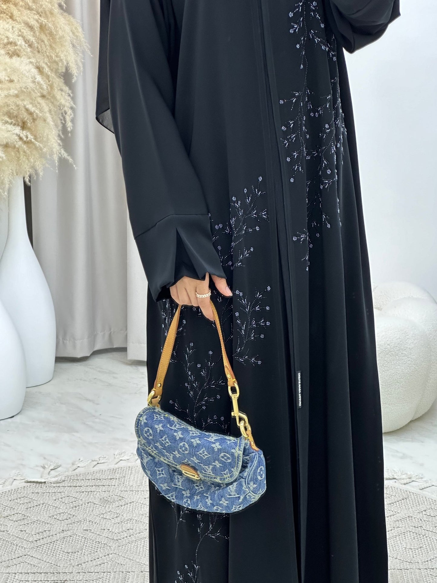 C 0130 Black Blue Beadwork Abaya