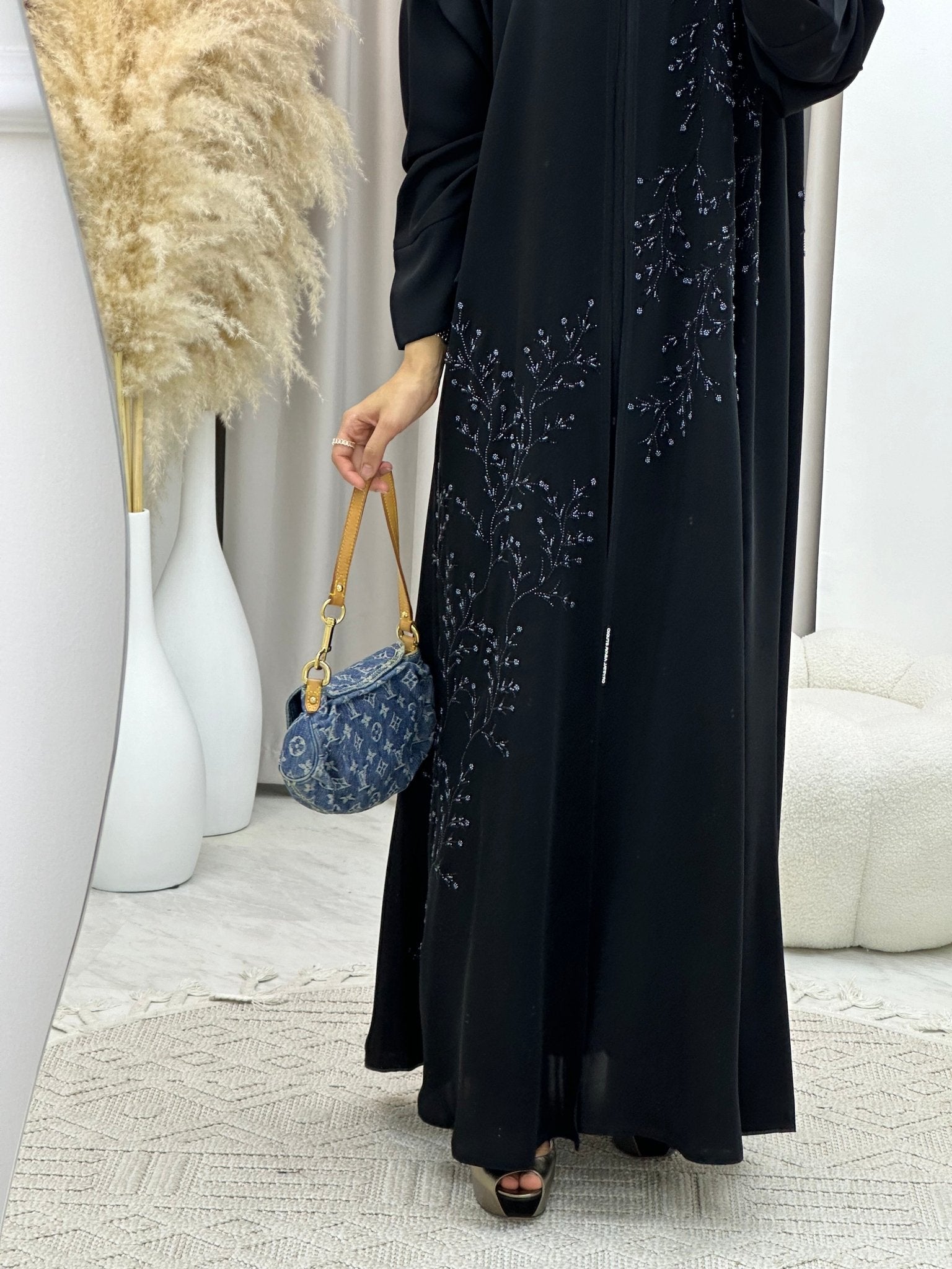 C 0130 Black Blue Beadwork Abaya