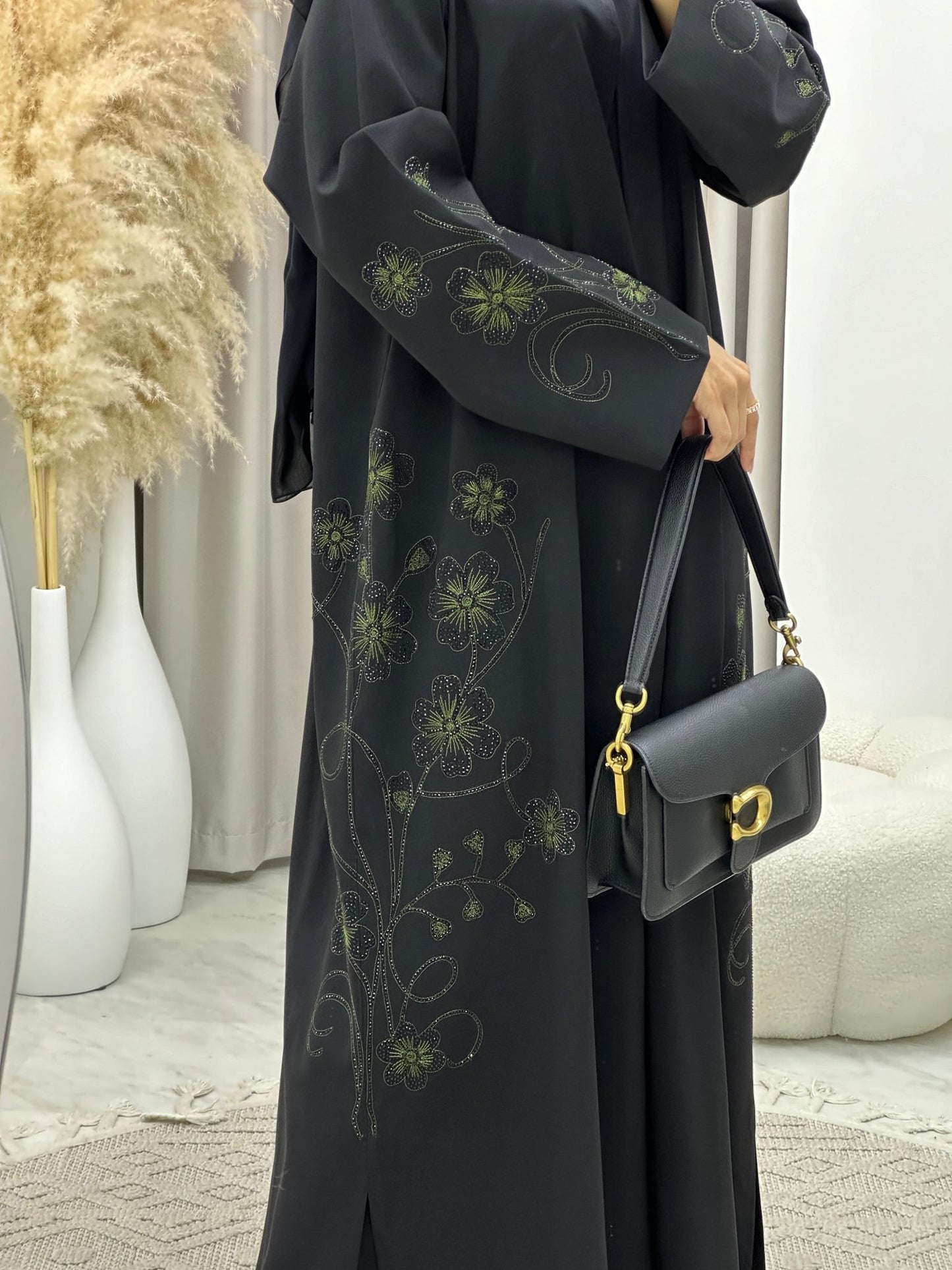 C 0132 Black Green Abaya