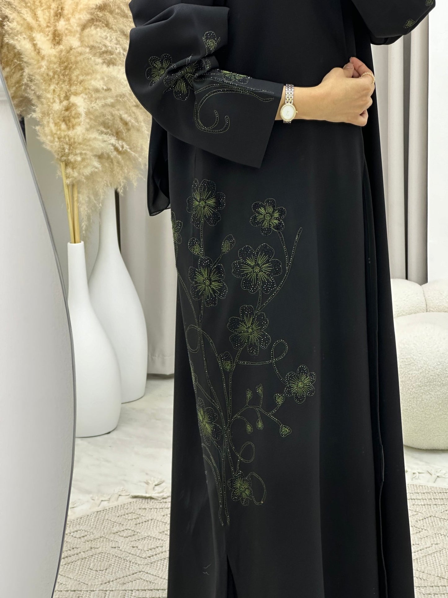 C 0132 Black Green Abaya