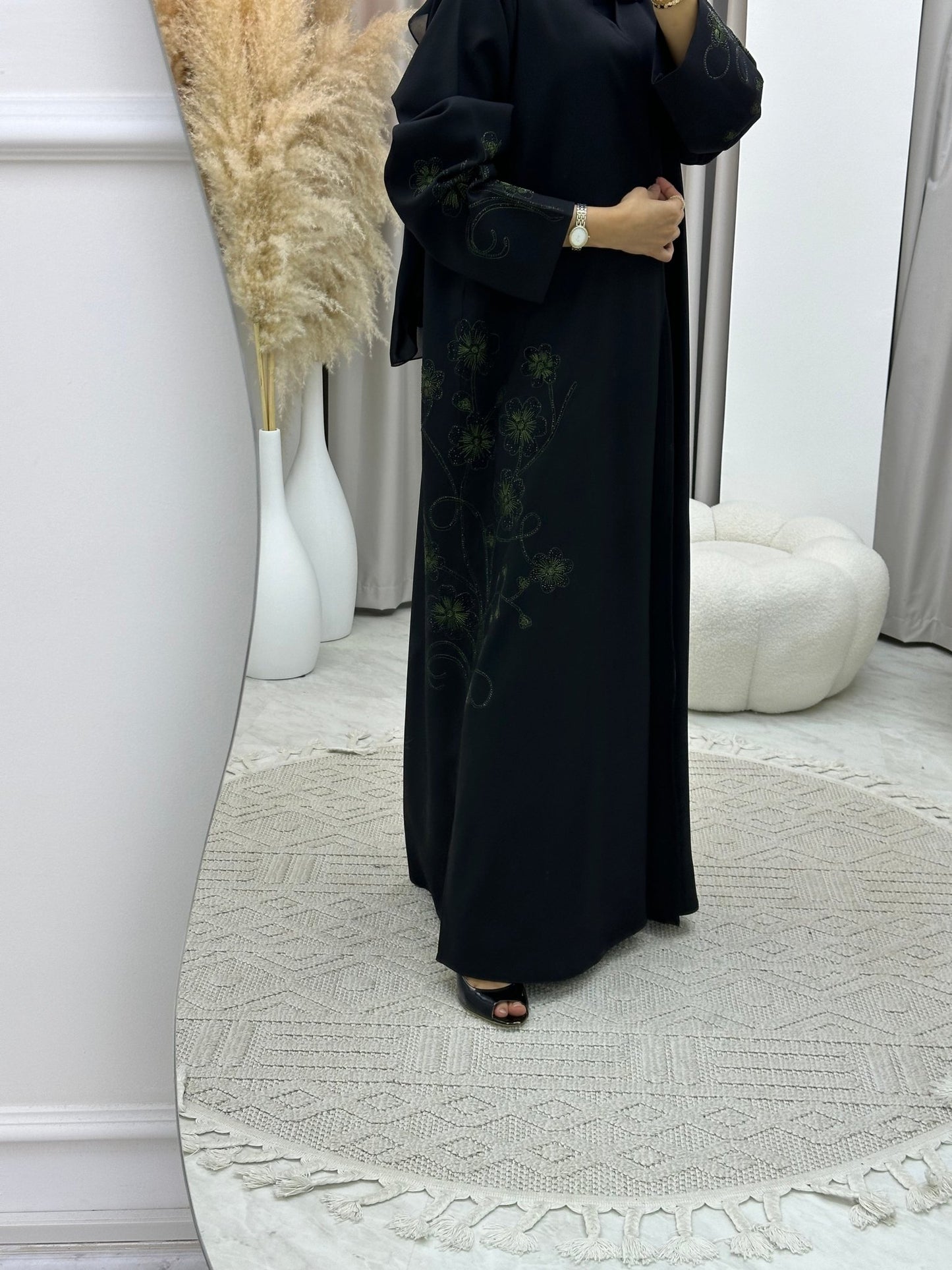 C 0132 Black Green Abaya