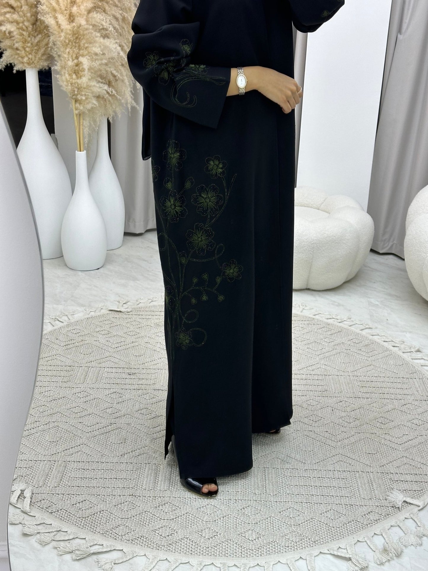 C 0132 Black Green Abaya