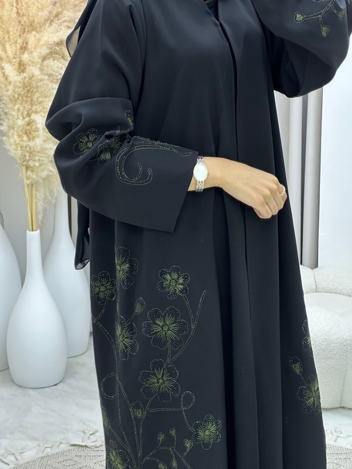 C 0132 Black Green Abaya