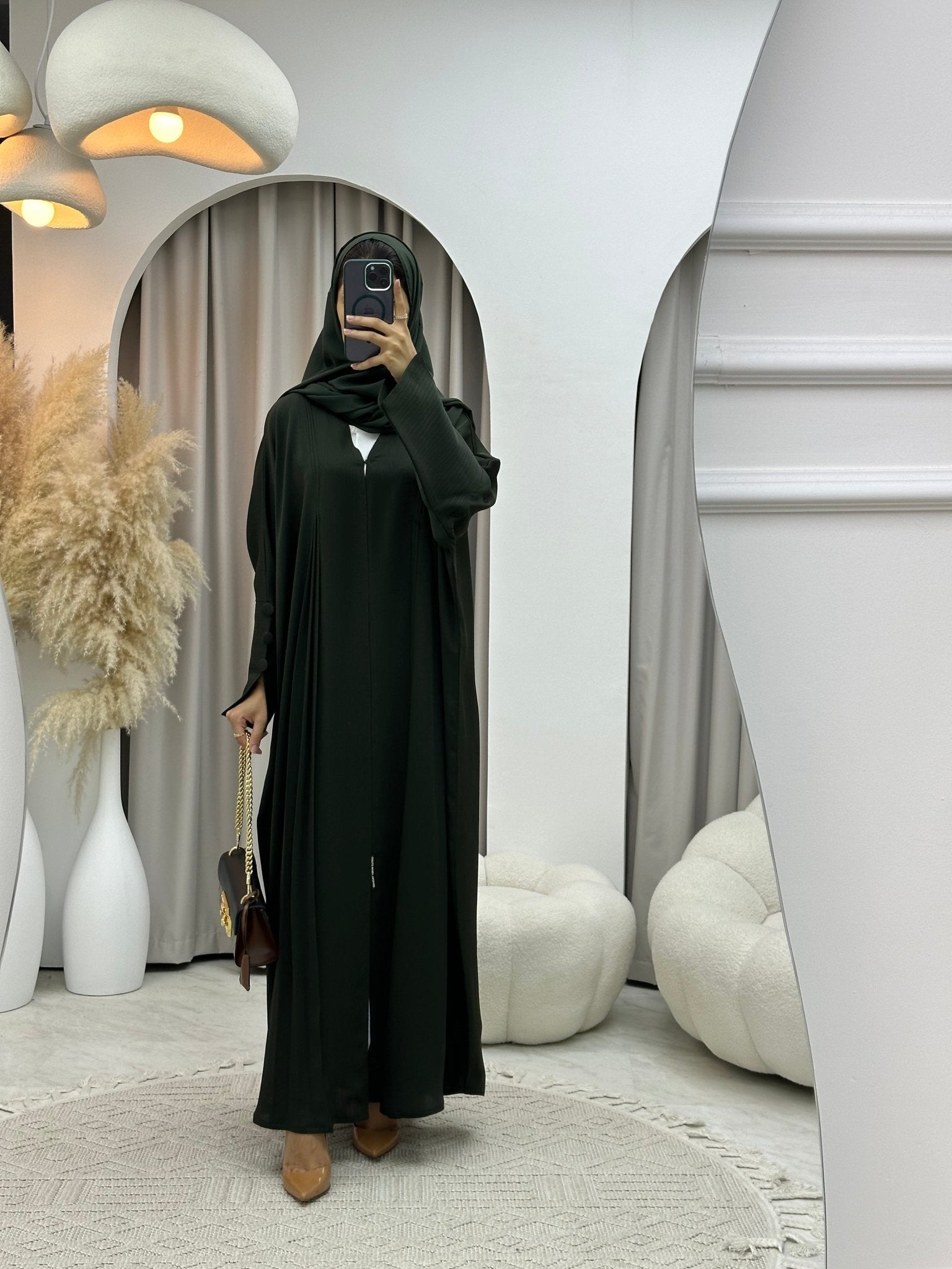 C 0138 Olive Pleats Bisht Abaya