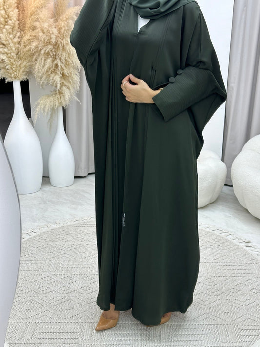 C 0138 Olive Pleats Bisht Abaya