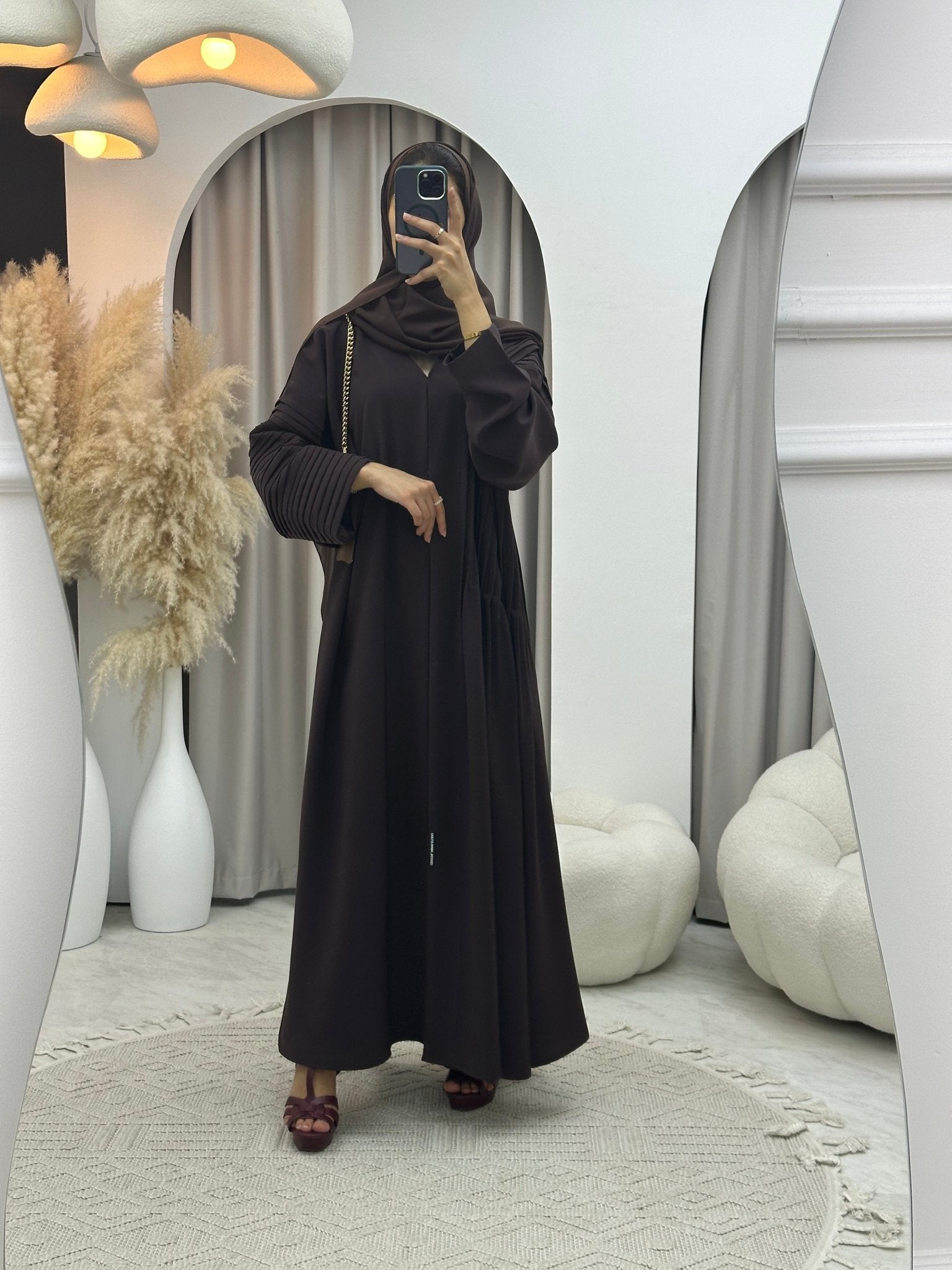 C 0140 Brown Pleated Abaya