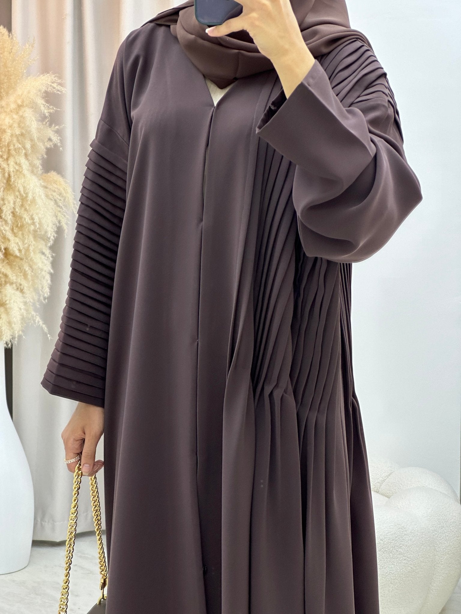 C 0140 Brown Pleated Abaya