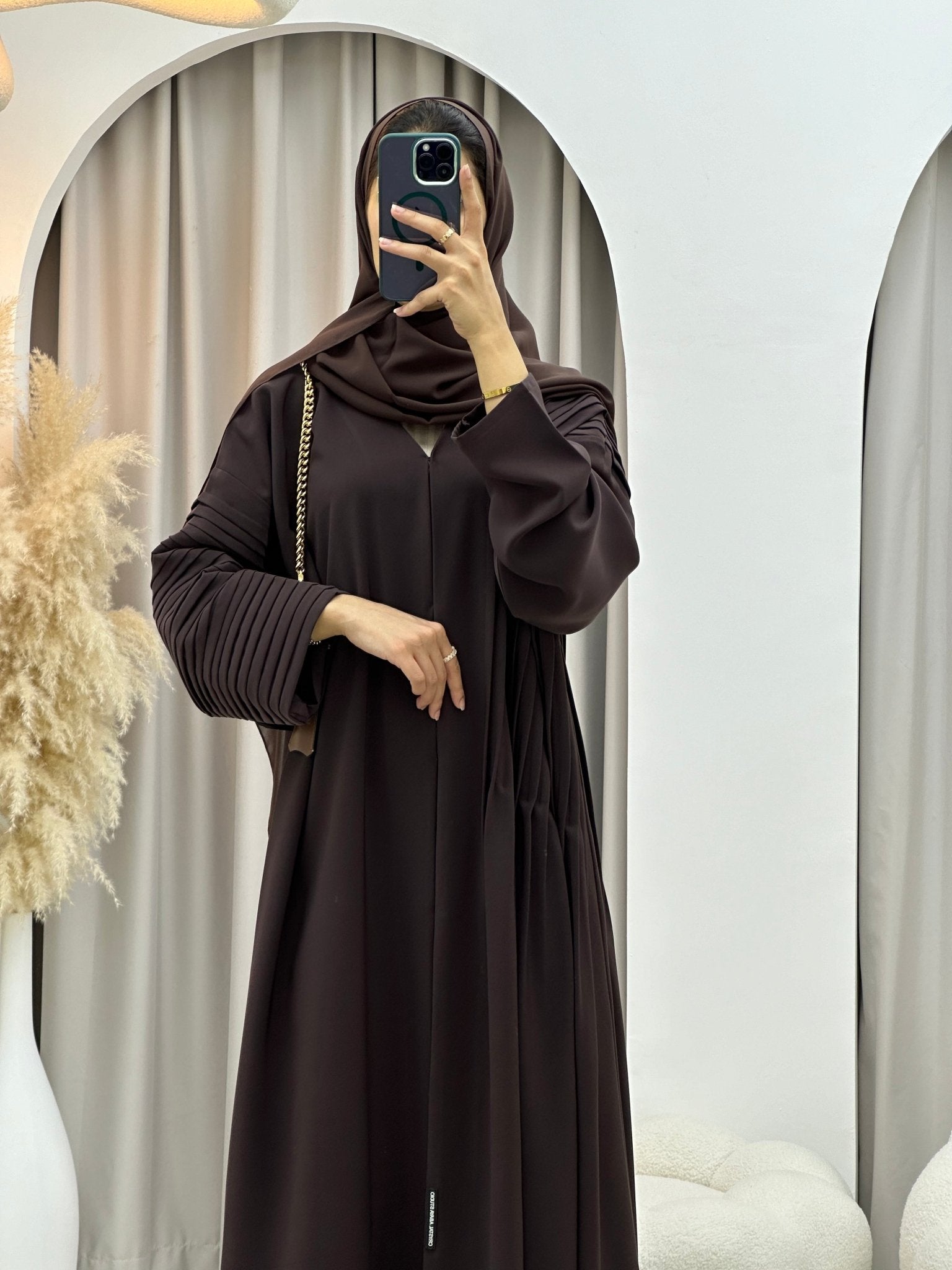 C 0140 Brown Pleated Abaya