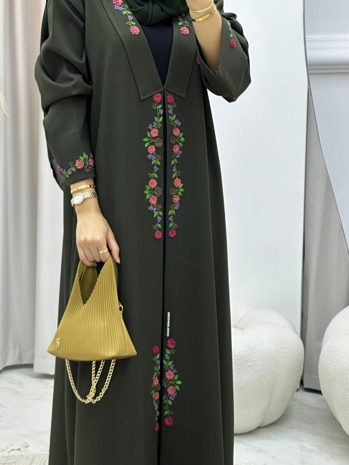 C 0141 Olive Embroidery Abaya