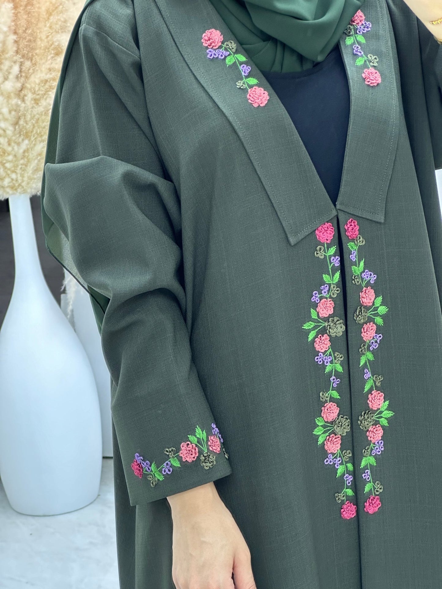 C 0141 Olive Embroidery Abaya