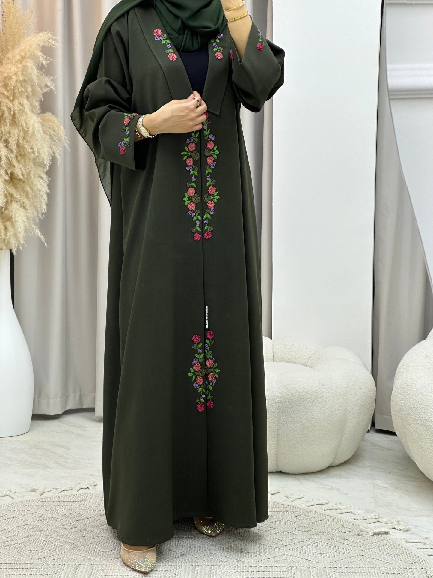 C 0141 Olive Embroidery Abaya