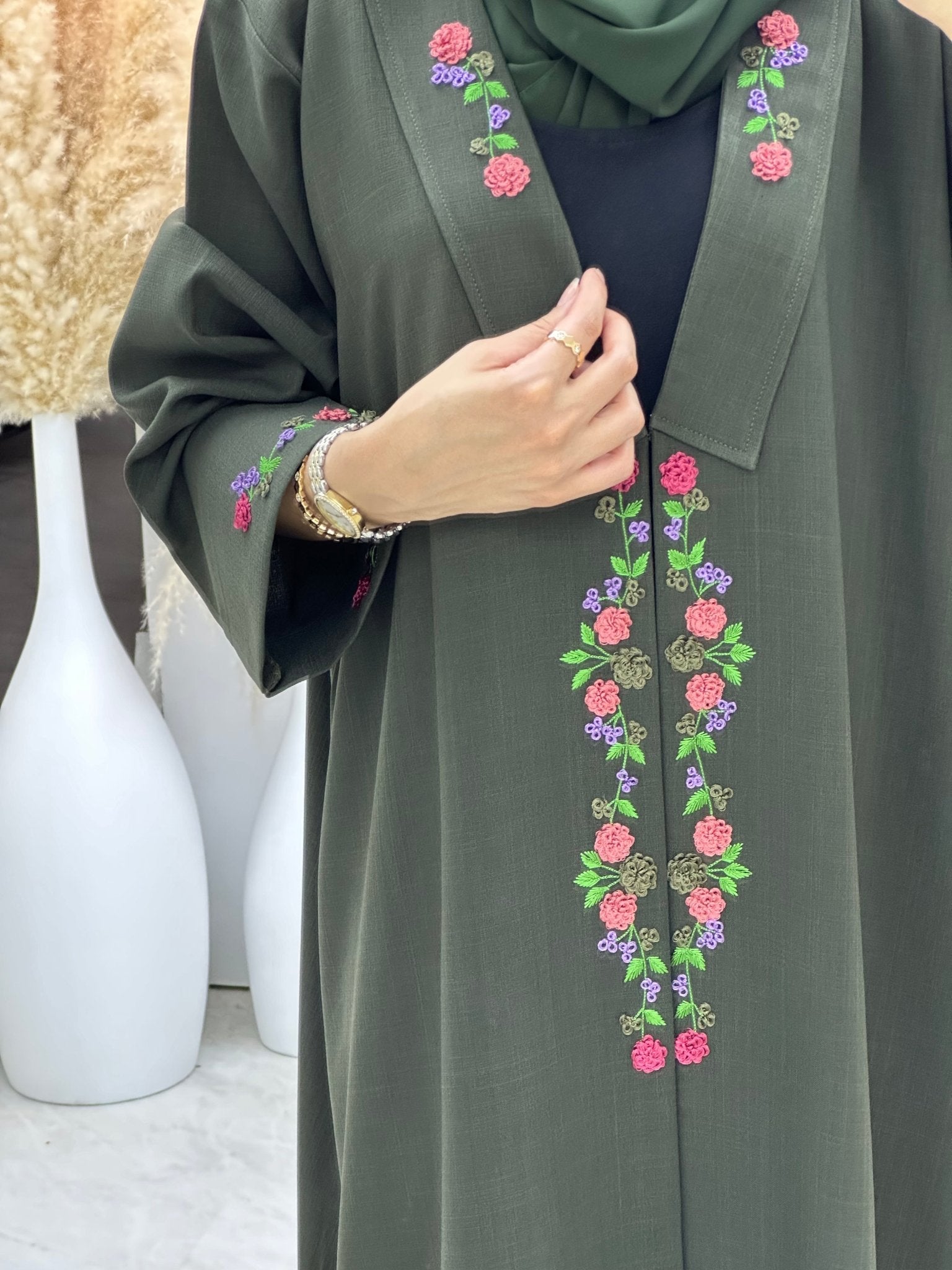 C 0141 Olive Embroidery Abaya