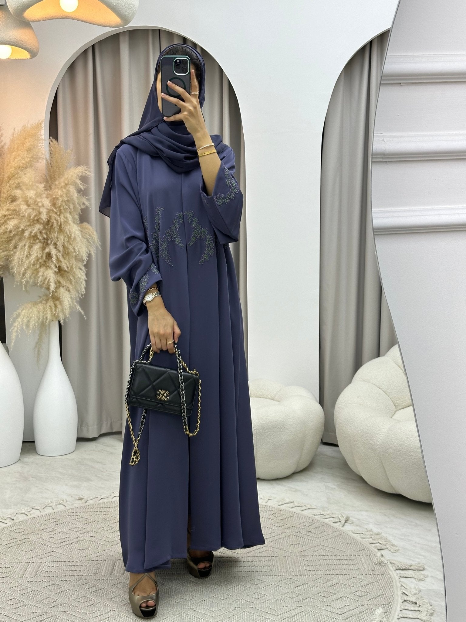 C 0145 Dark Purple Embroidery Abaya