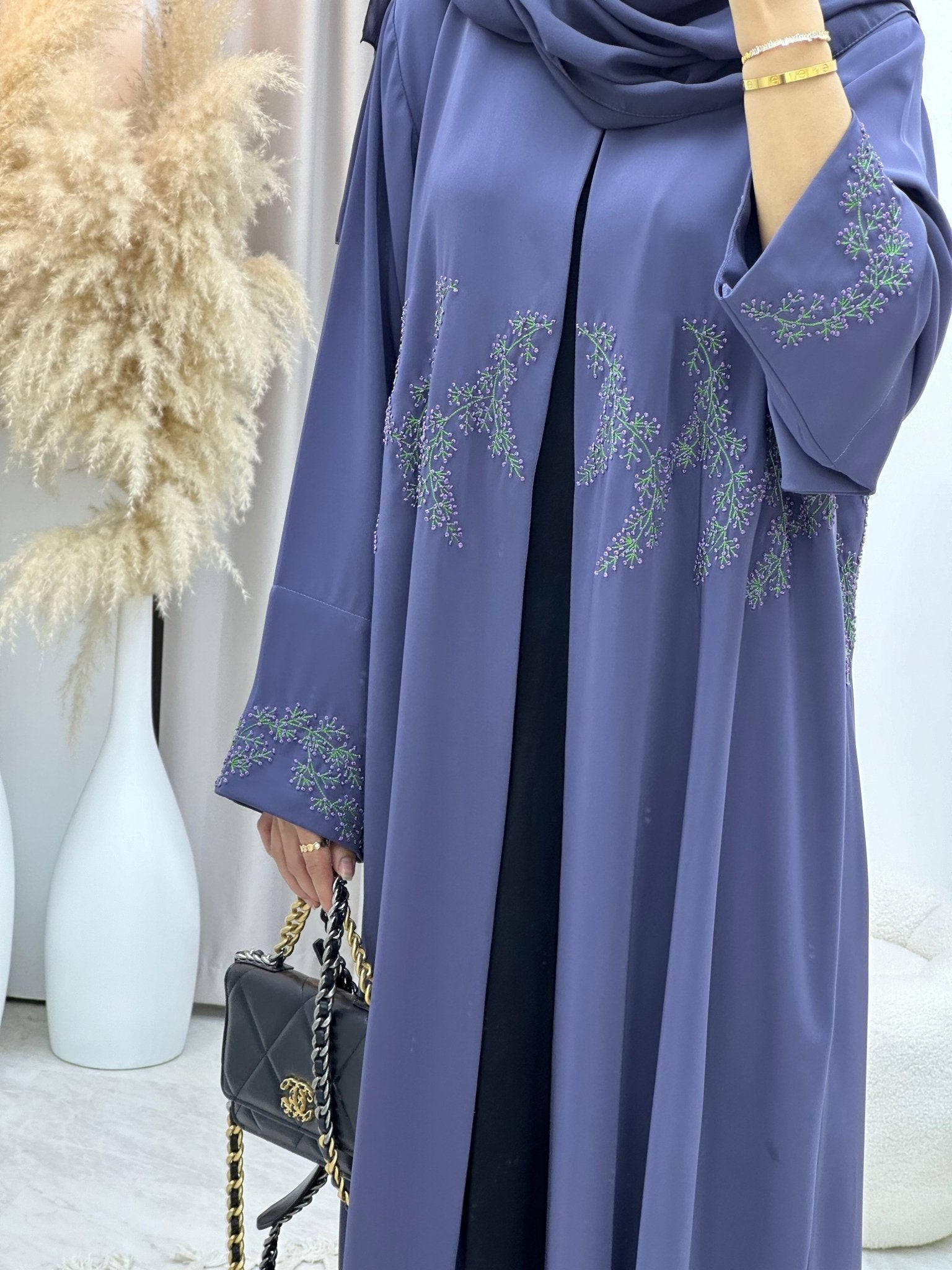 C 0145 Dark Purple Embroidery Abaya