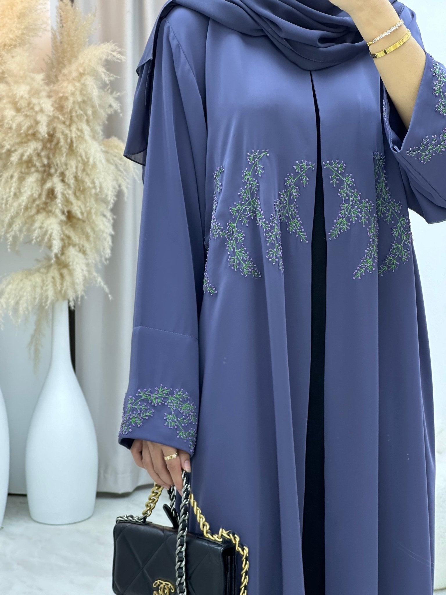 C 0145 Dark Purple Embroidery Abaya