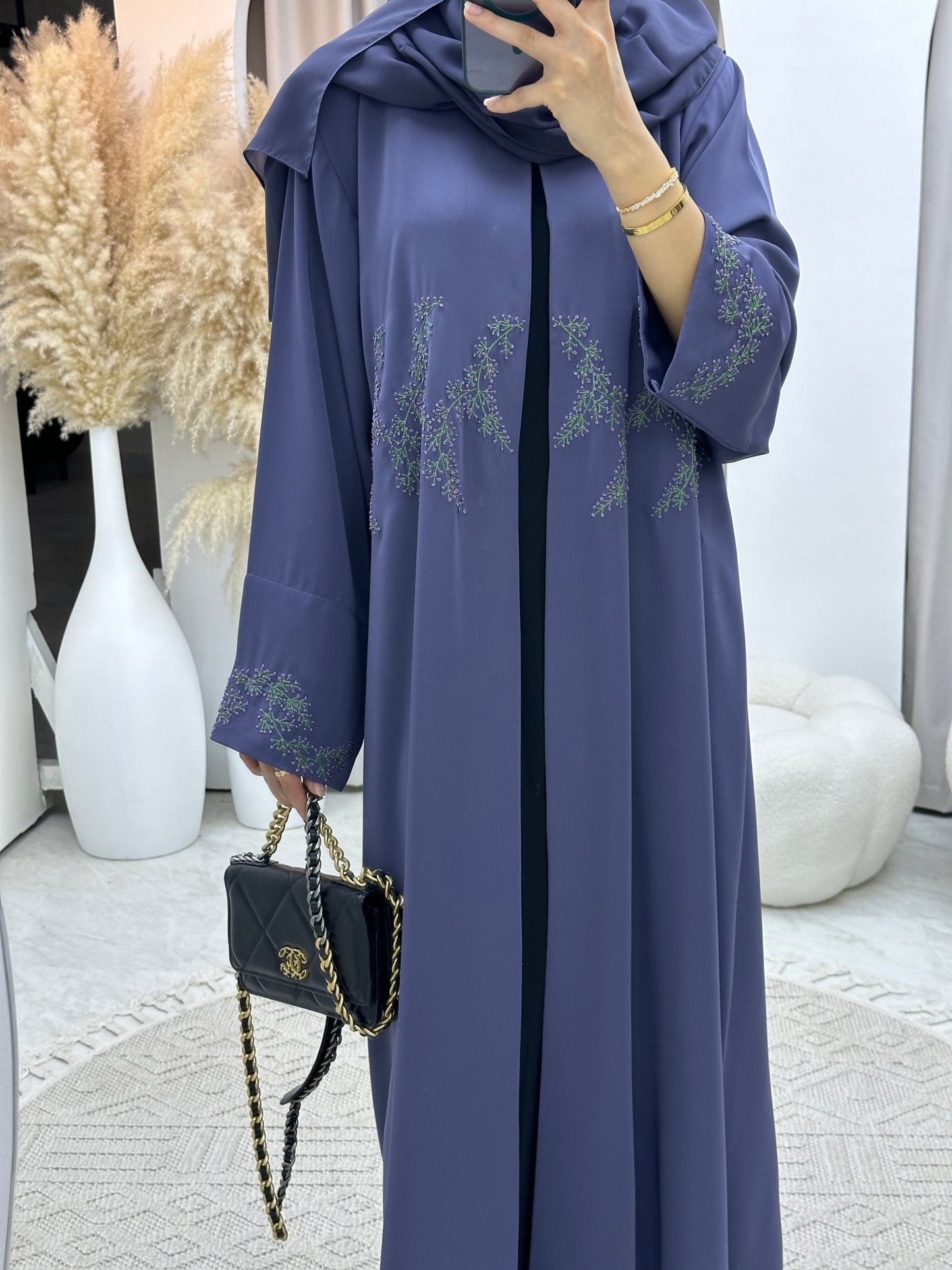 C 0145 Dark Purple Embroidery Abaya