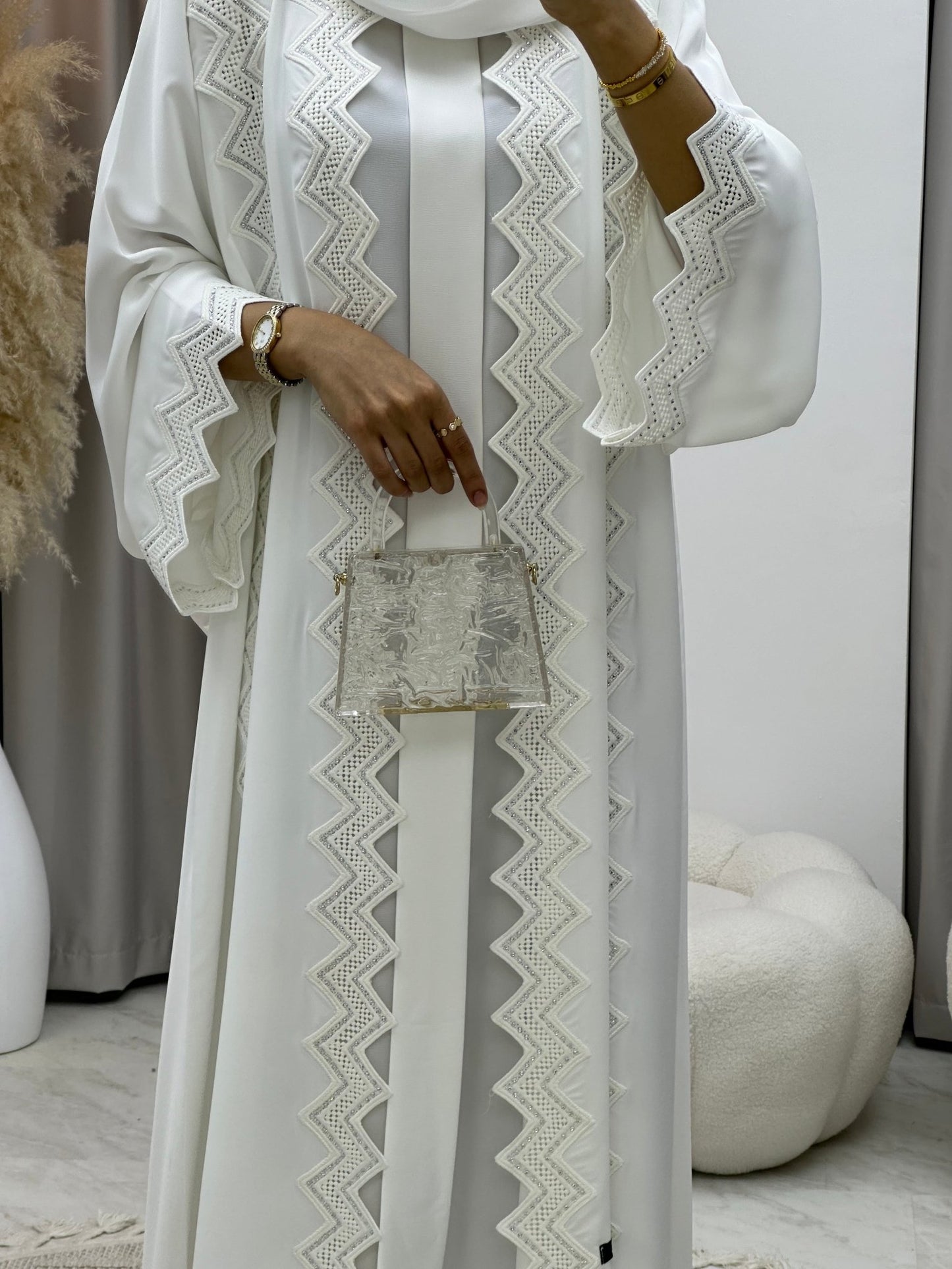 C 0153 White Lace Abaya