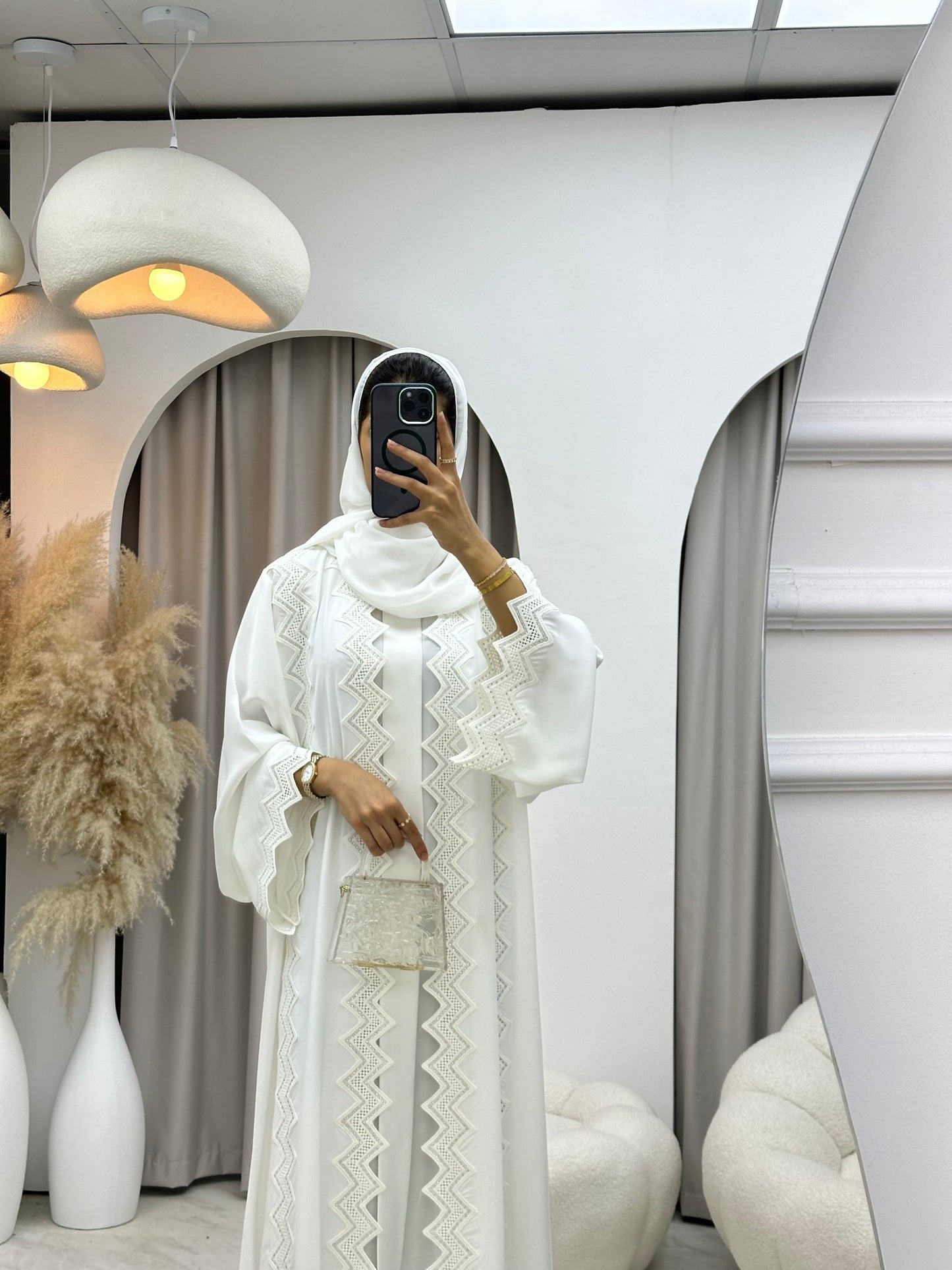 C 0153 White Lace Abaya