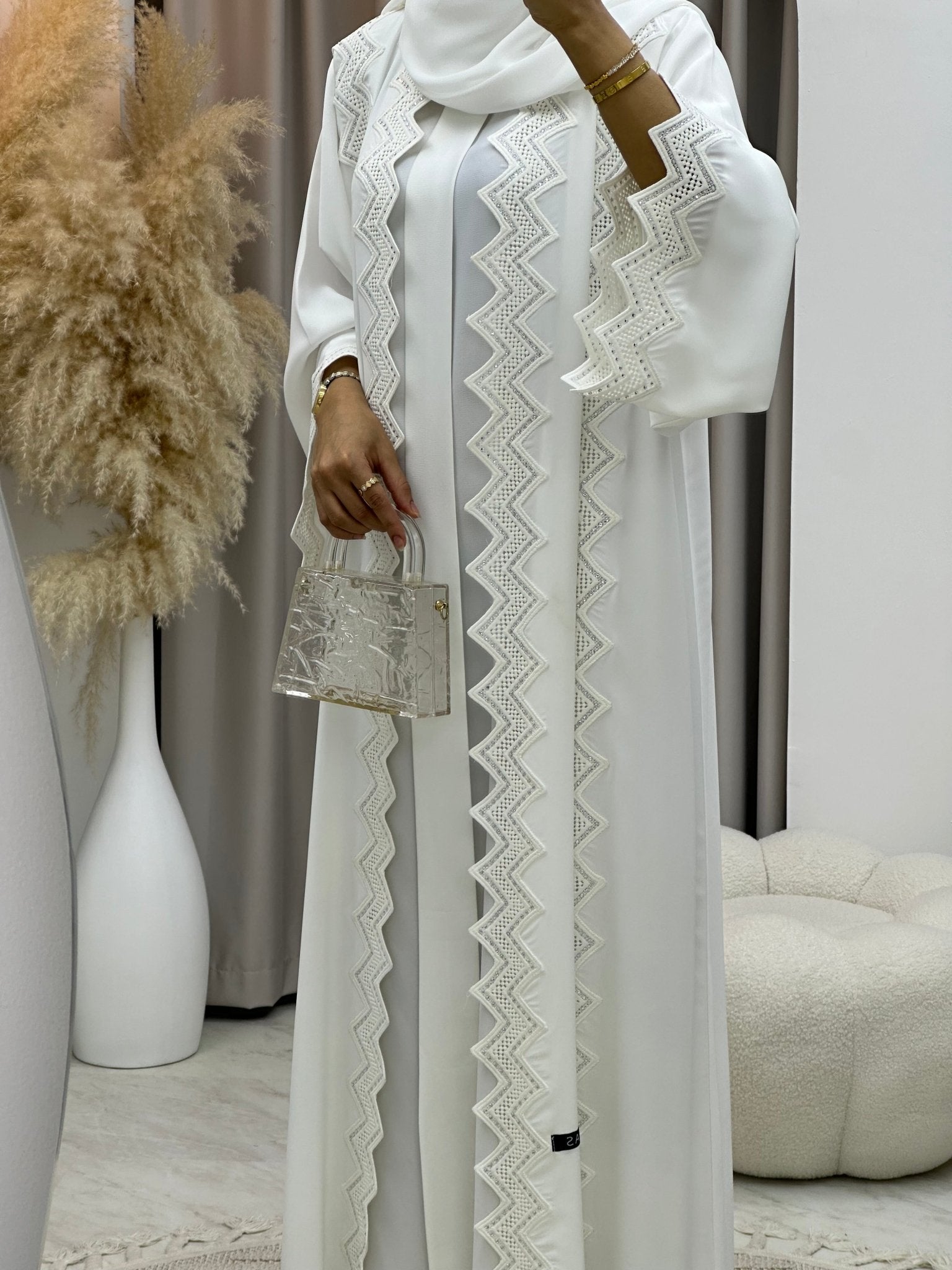 C 0153 White Lace Abaya