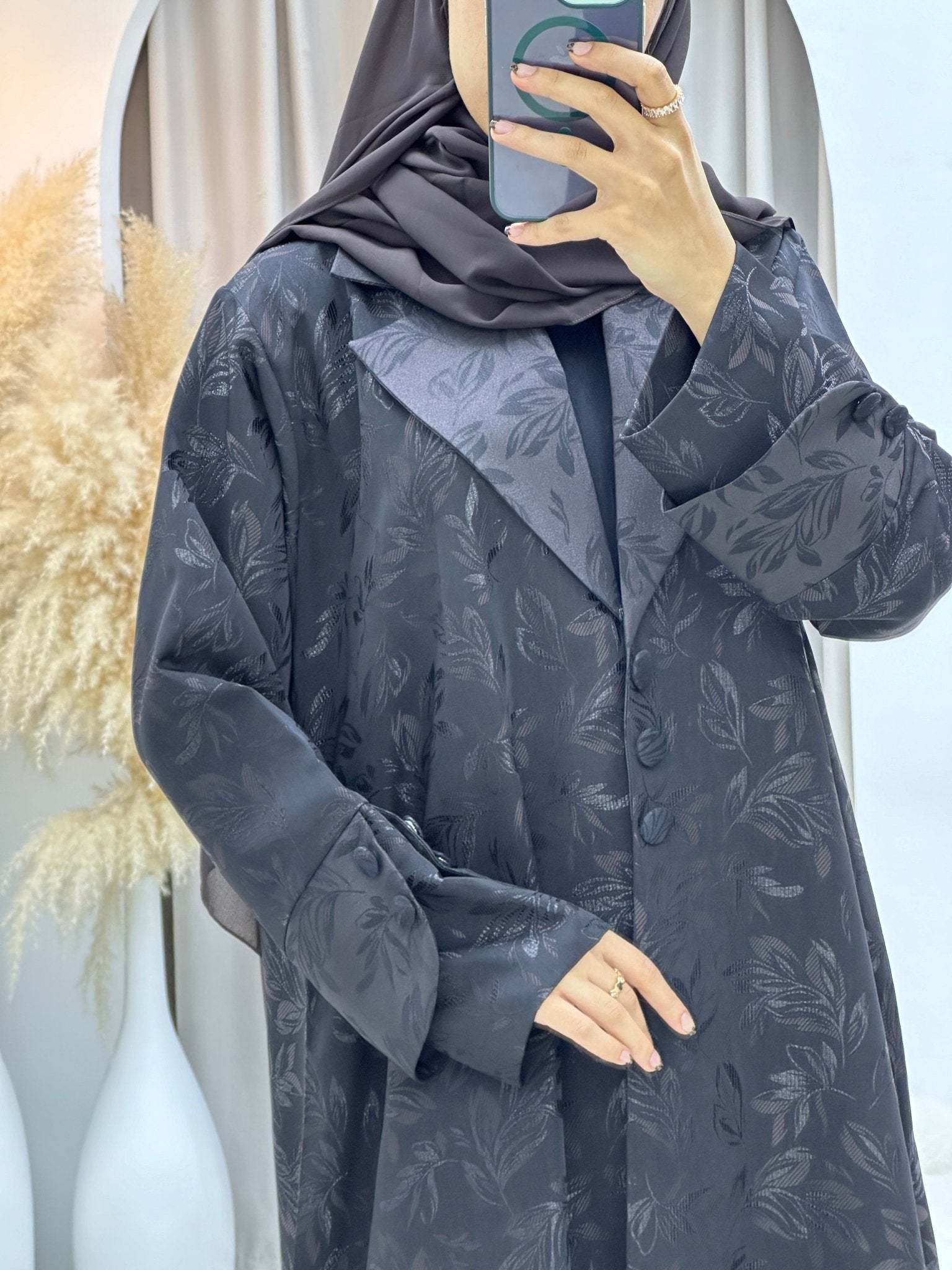 C 0160 - 02 Dark Brown Leaf Coat Abaya