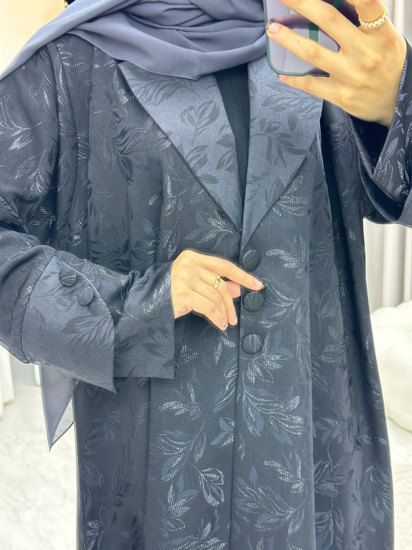 C 0160 - 03 Dark Grey Leaf Coat Abaya