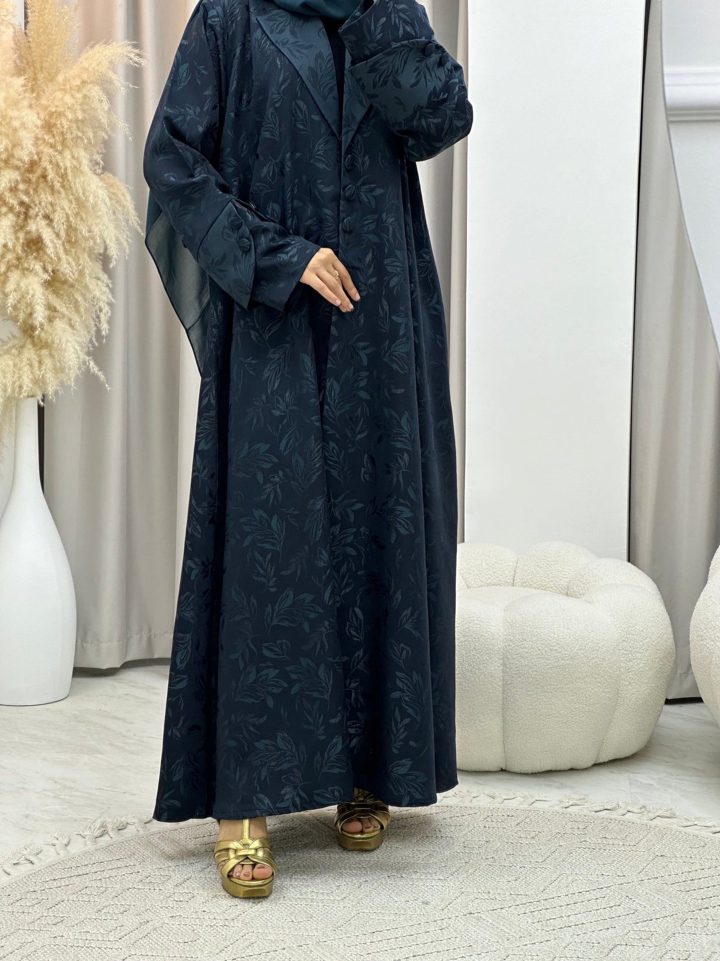 C 0160 - 04 Turquoise Leaf Coat Abaya