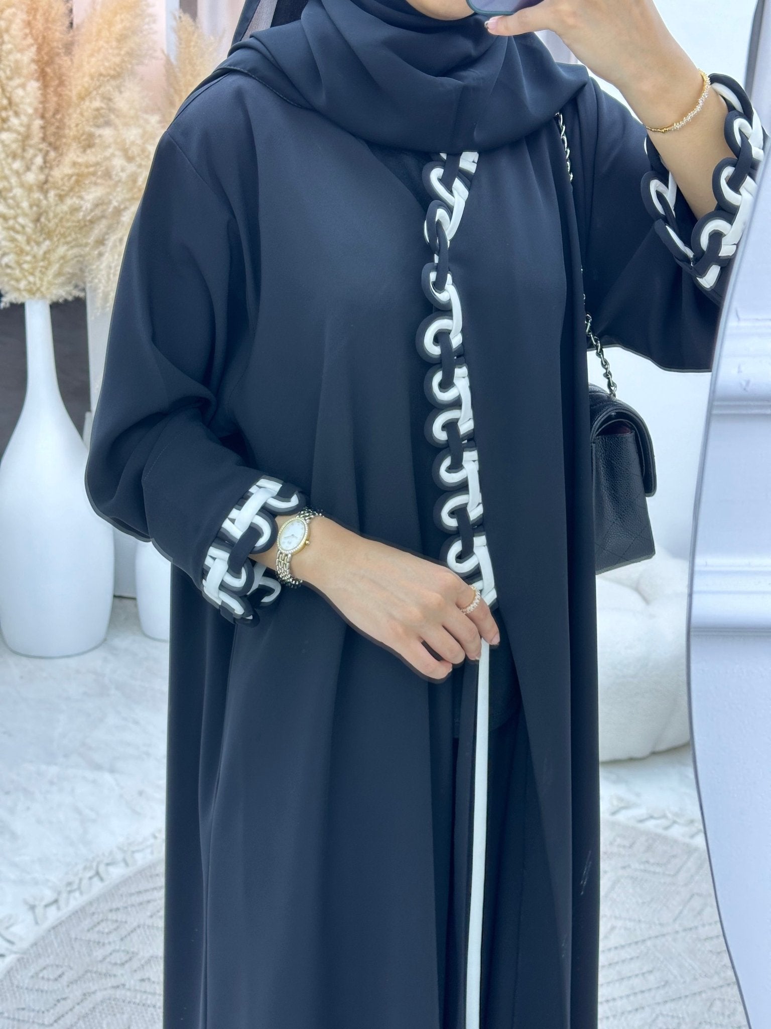 C 0162 White Black Abaya