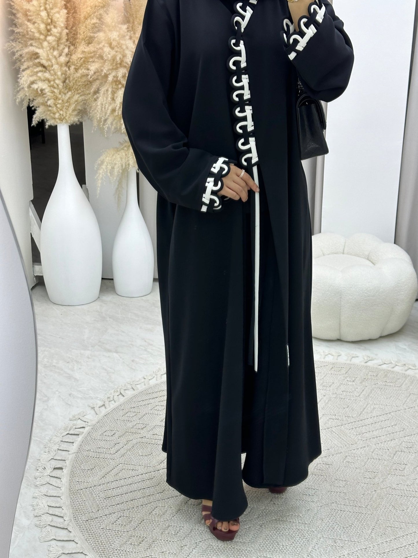 C 0162 White Black Abaya