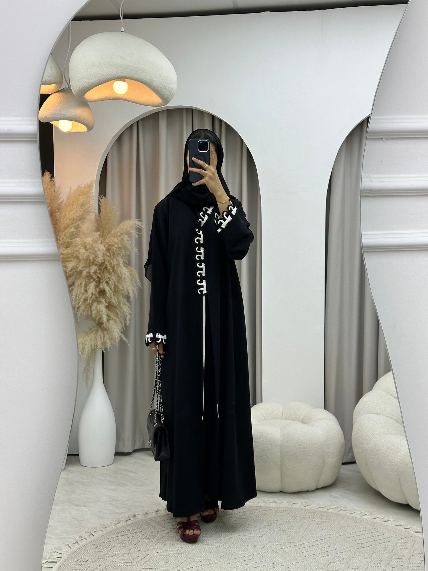 C 0162 White Black Abaya