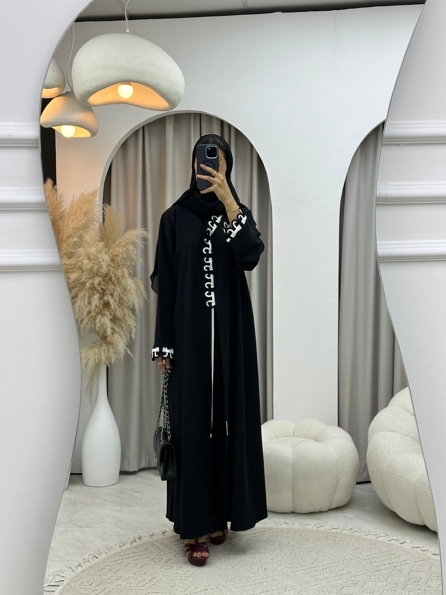 C 0162 White Black Abaya