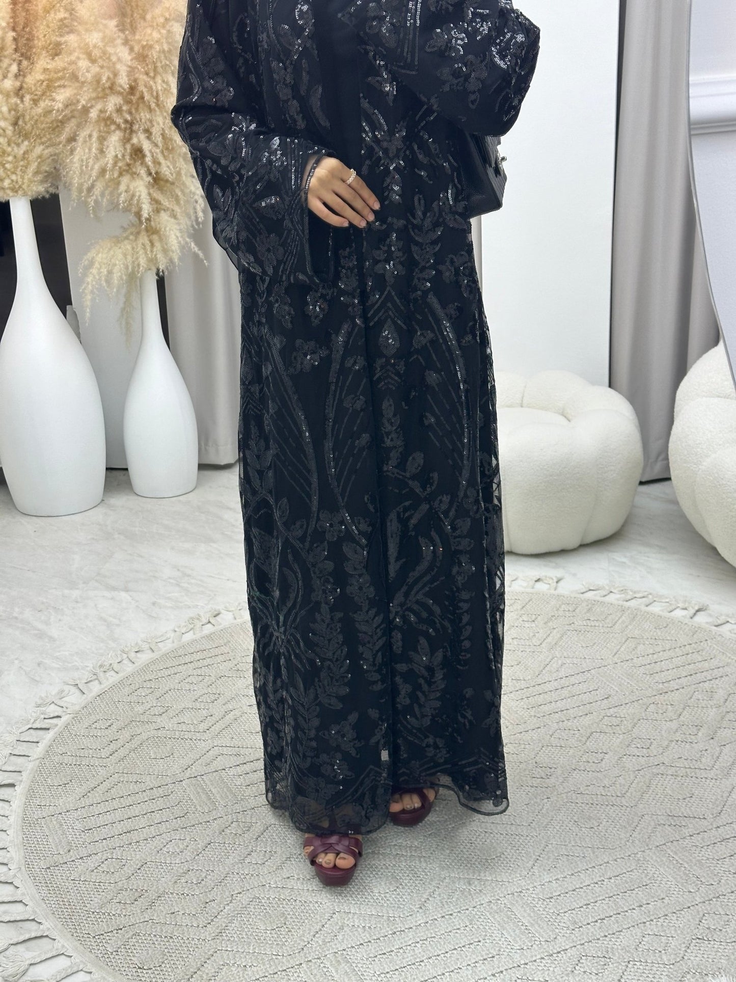 C 0163 Dantel Black Abaya