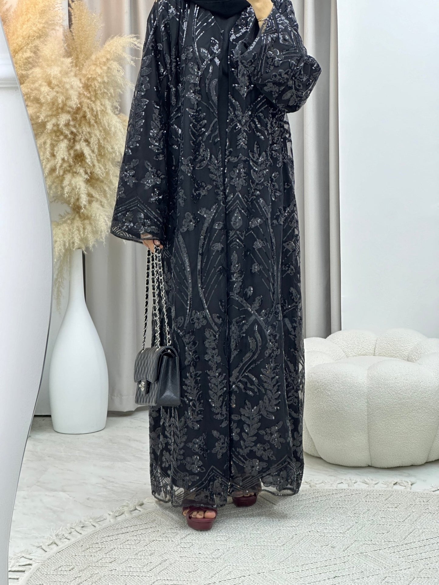 C 0163 Dantel Black Abaya