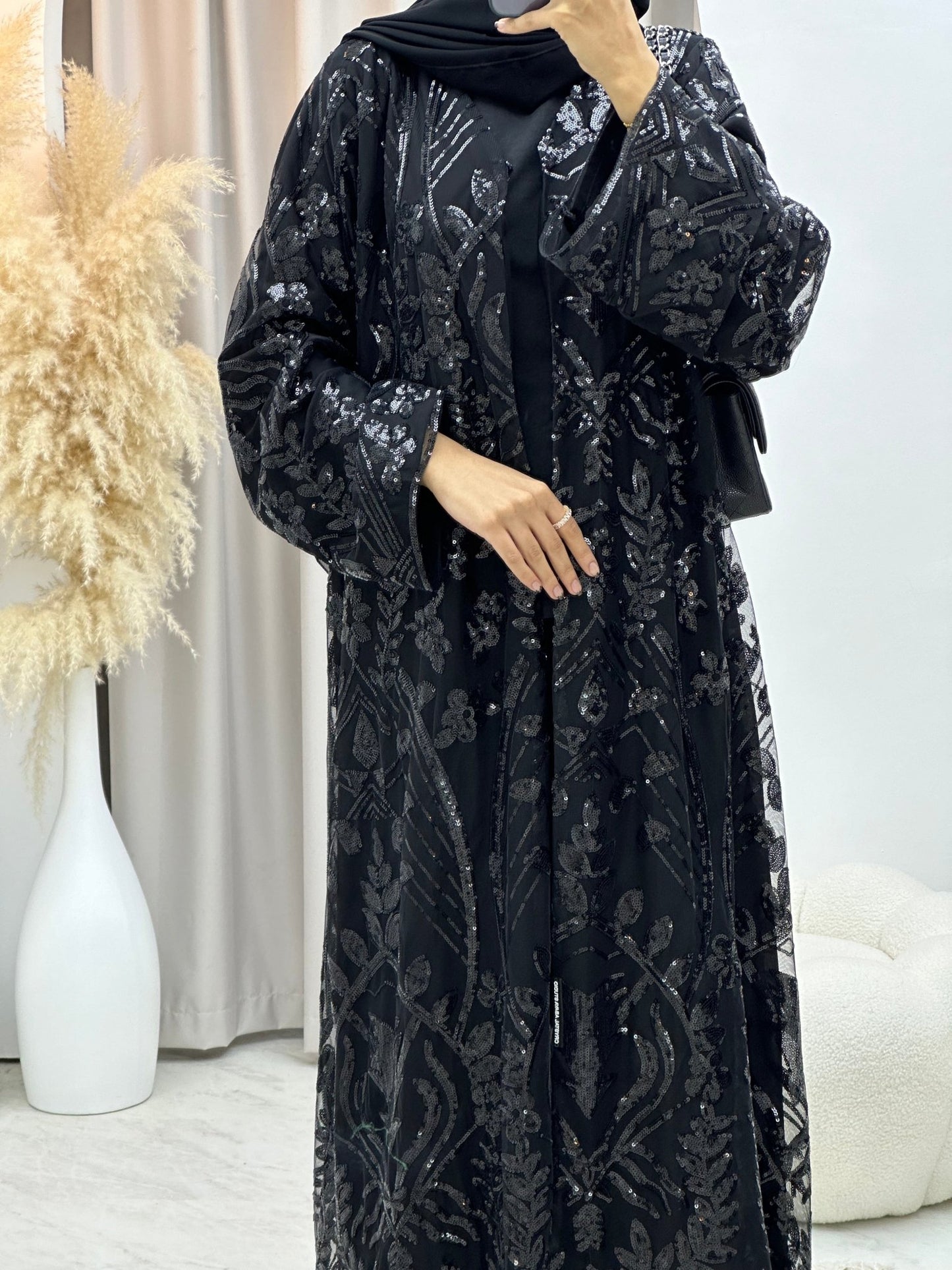 C 0163 Dantel Black Abaya