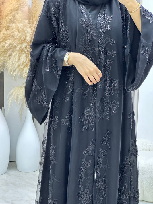 C 0164 Dantel Black Abaya