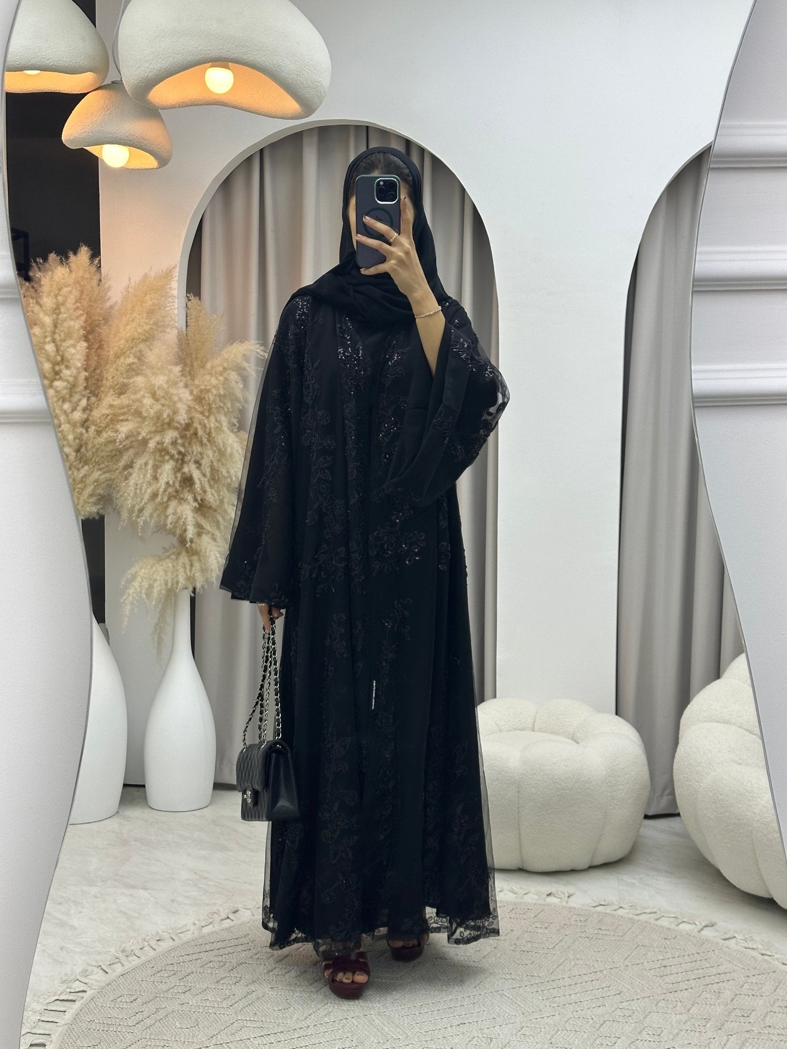 C 0164 Dantel Black Abaya