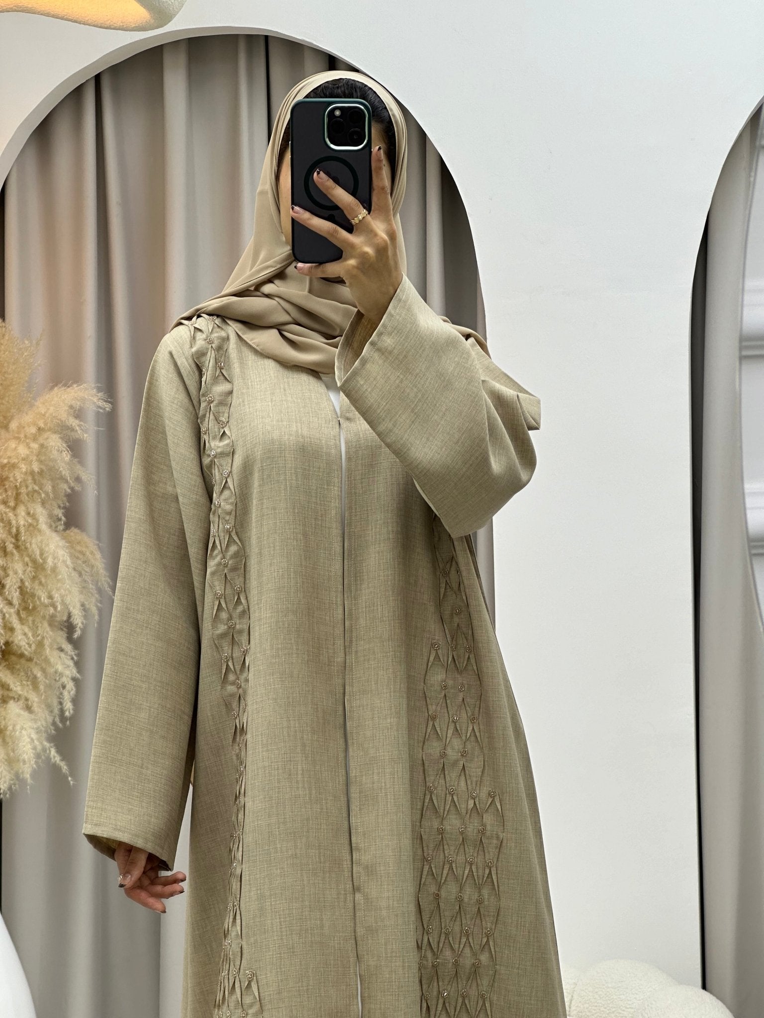 C 0170 Beaded Beige Abaya