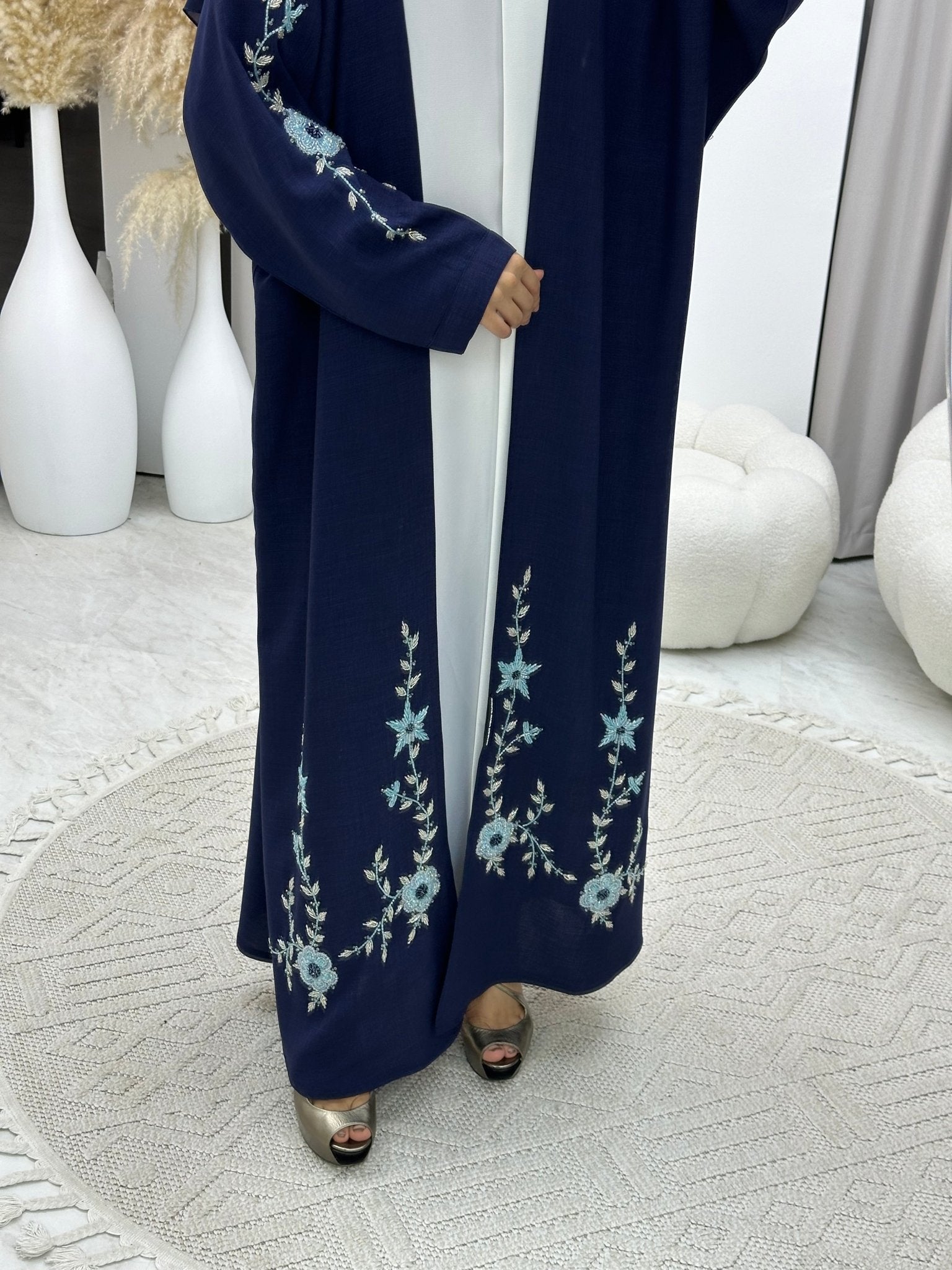 C 0171 Beaded Navy Blue Abaya