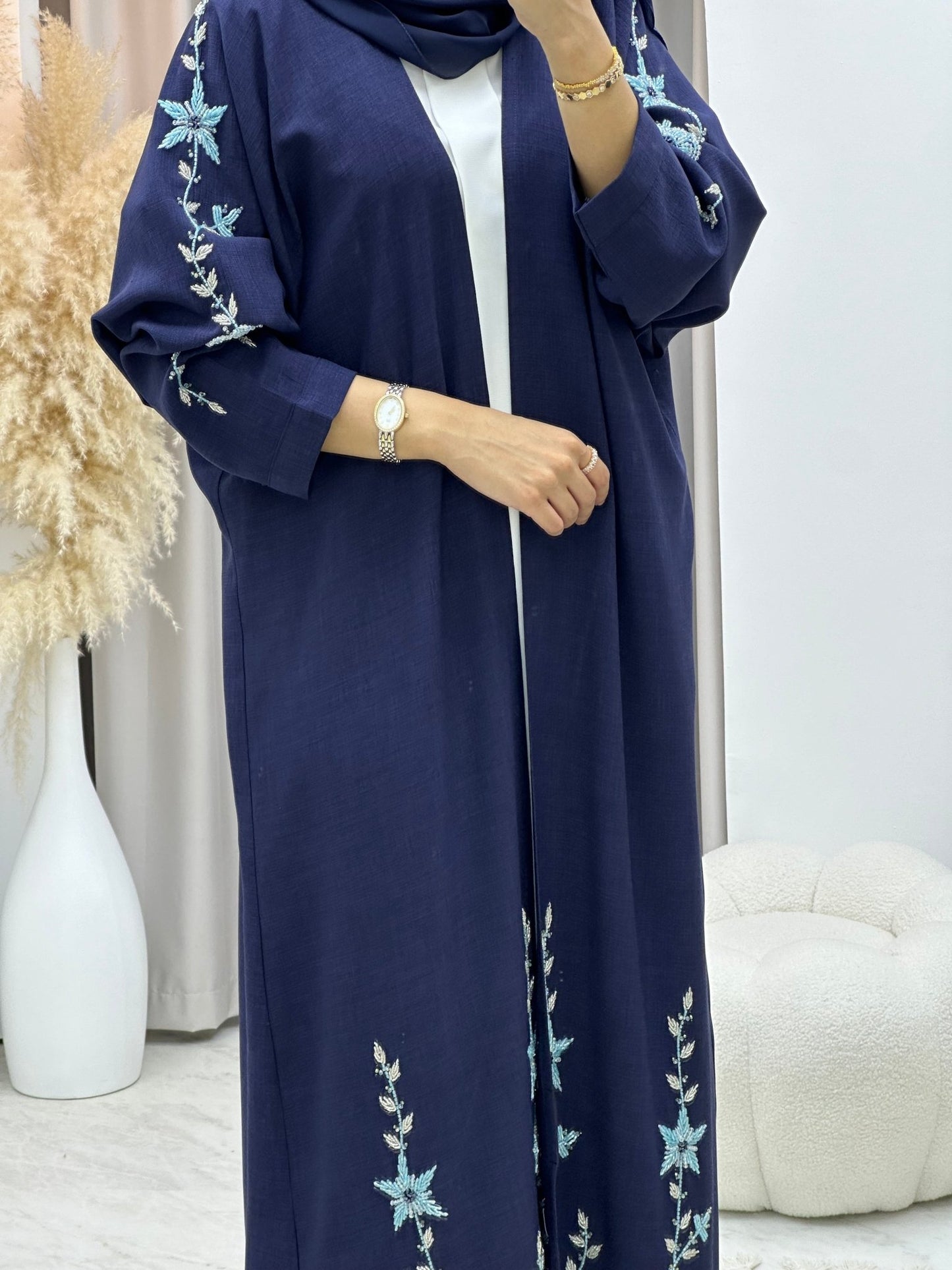 C 0171 Beaded Navy Blue Abaya