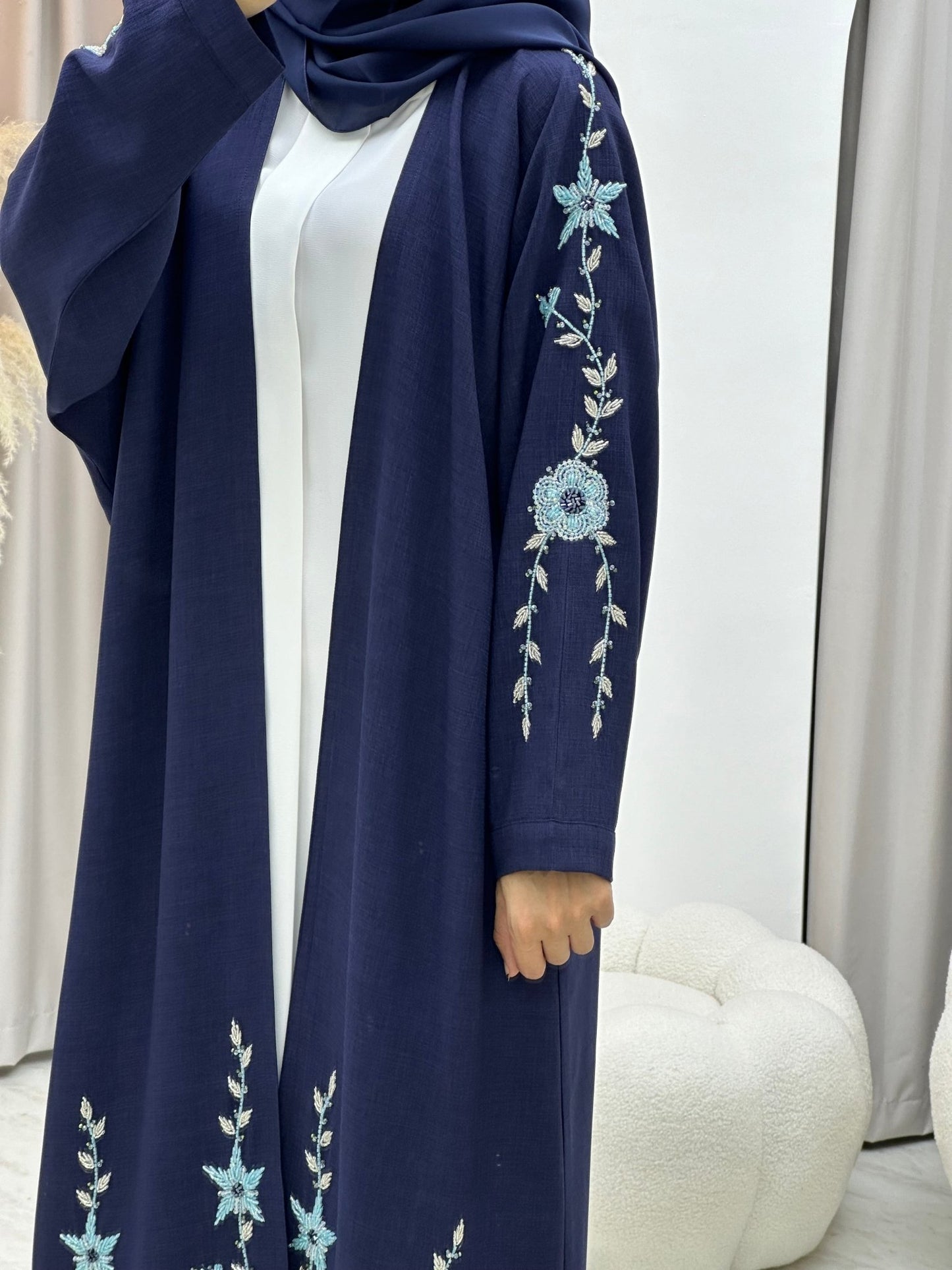 C 0171 Beaded Navy Blue Abaya