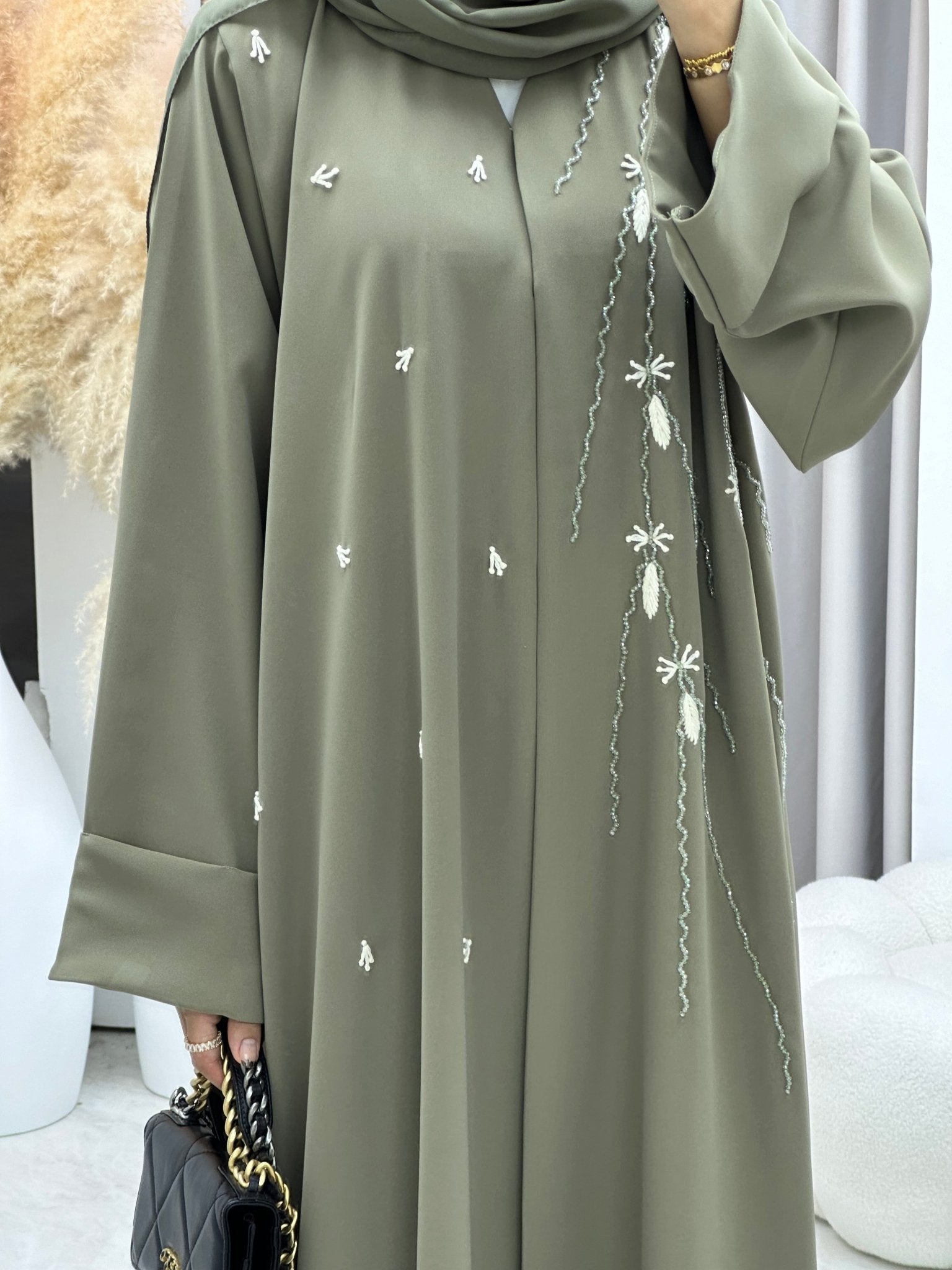 C 0173 Light Green Beaded Abaya