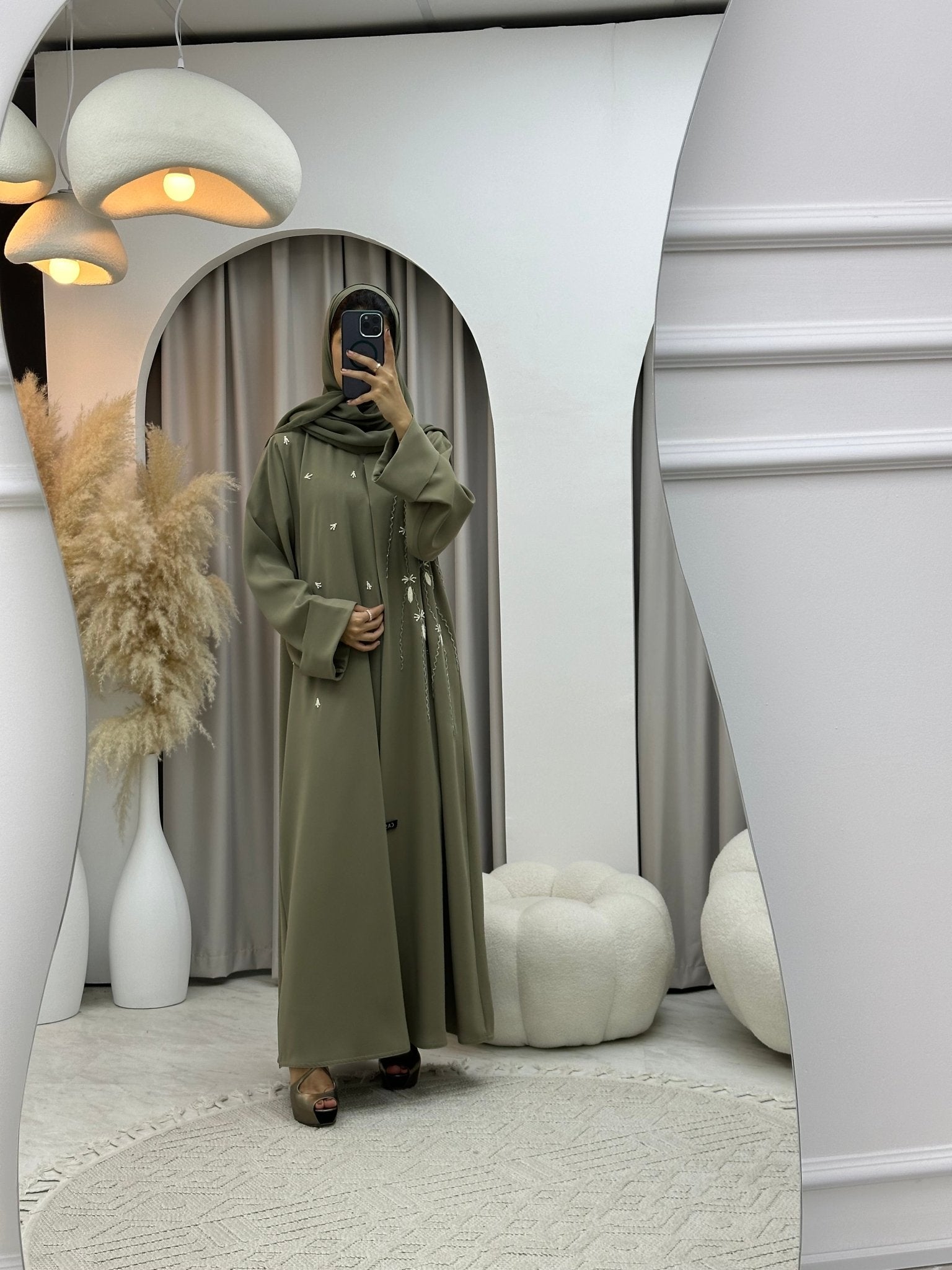 C 0173 Light Green Beaded Abaya