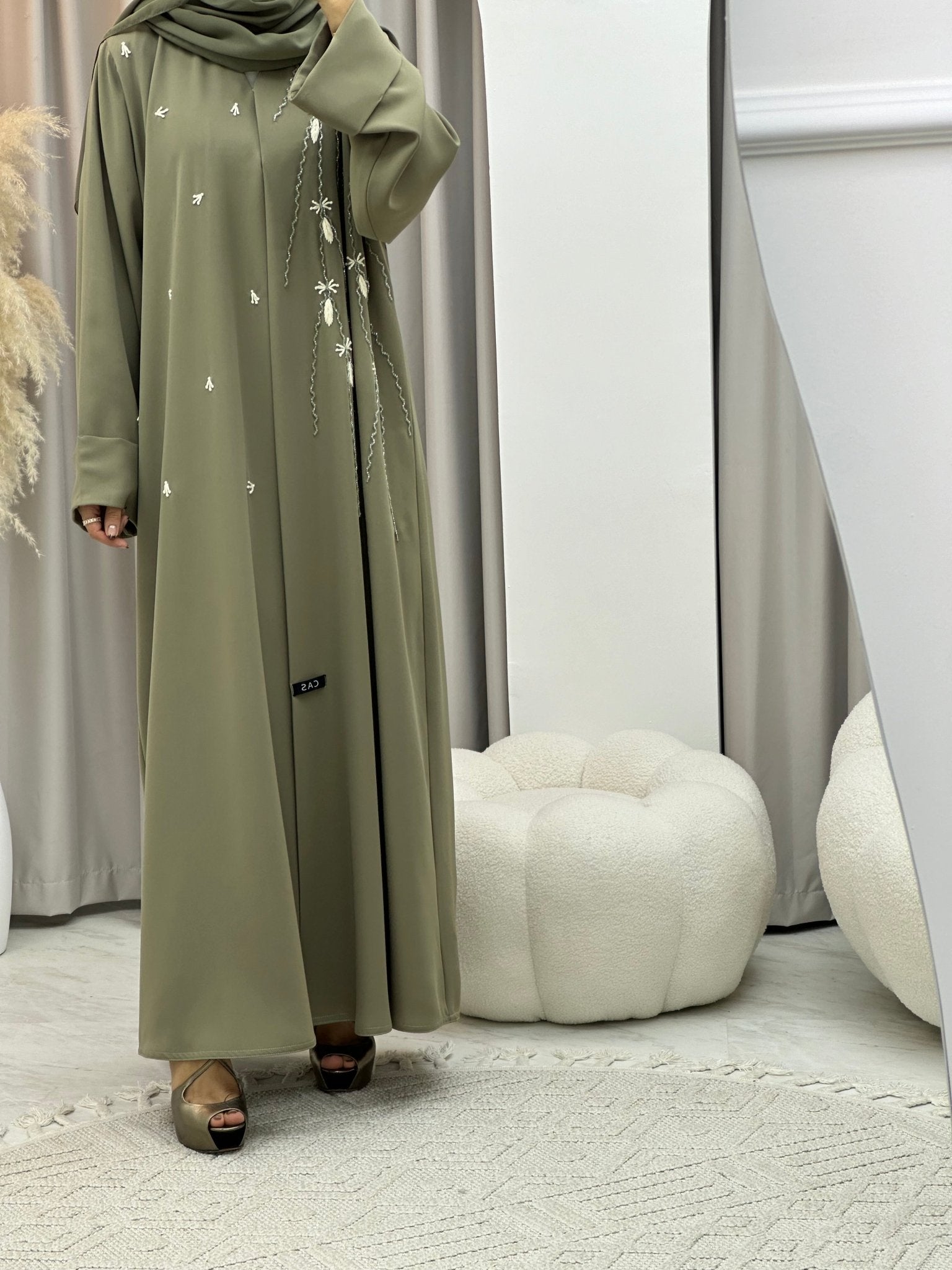 C 0173 Light Green Beaded Abaya