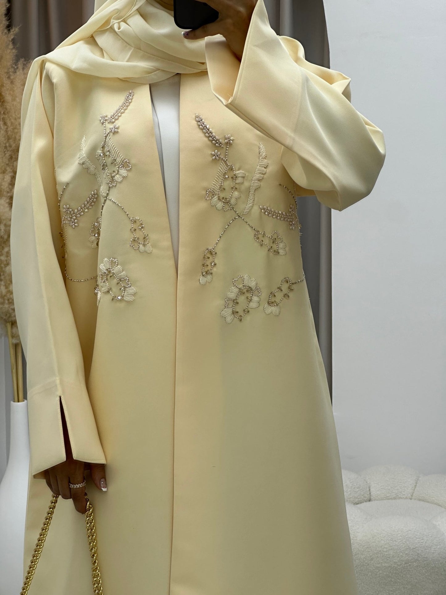 C 0176 Beaded Cream Abaya