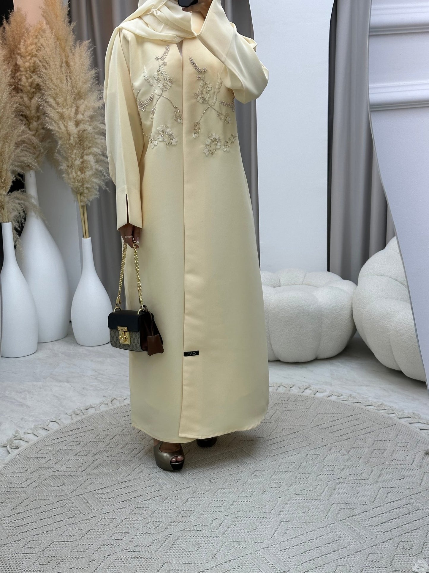 C 0176 Beaded Cream Abaya