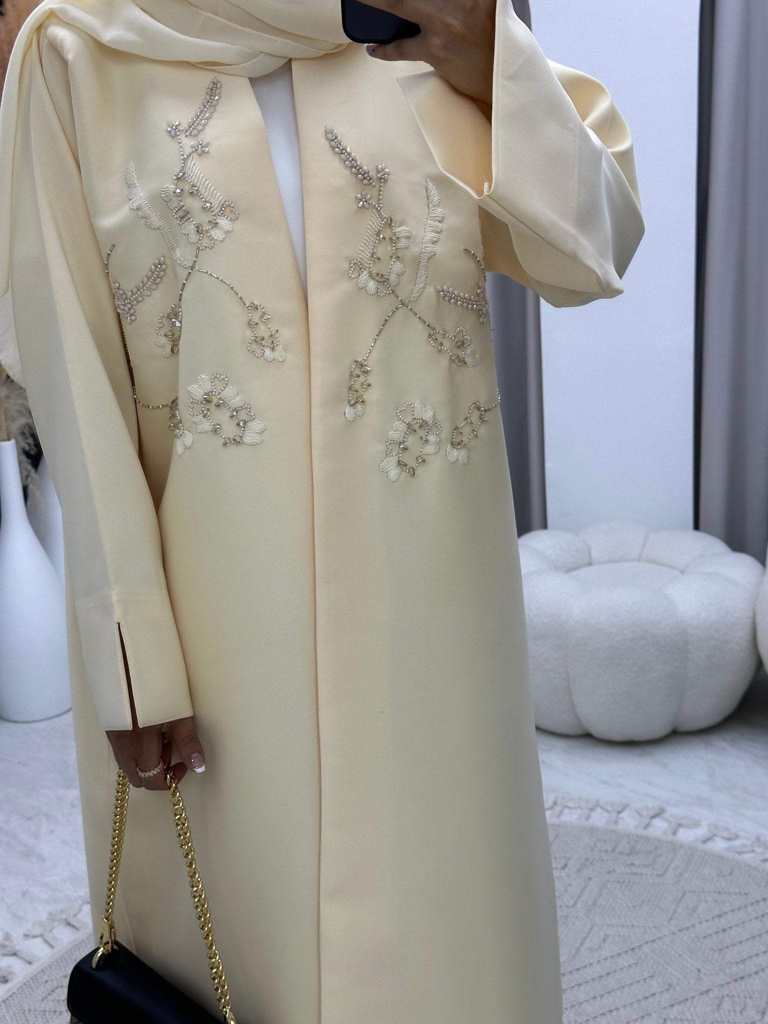 C 0176 Beaded Cream Abaya