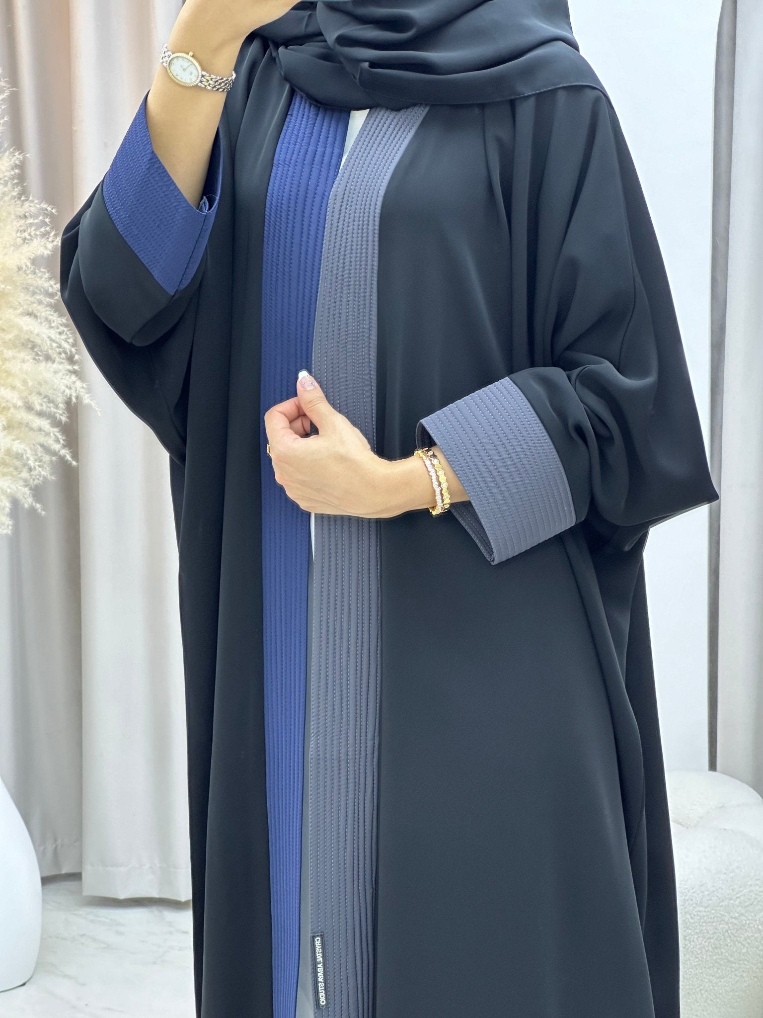 C 0183 Blue Black Bisht Abaya