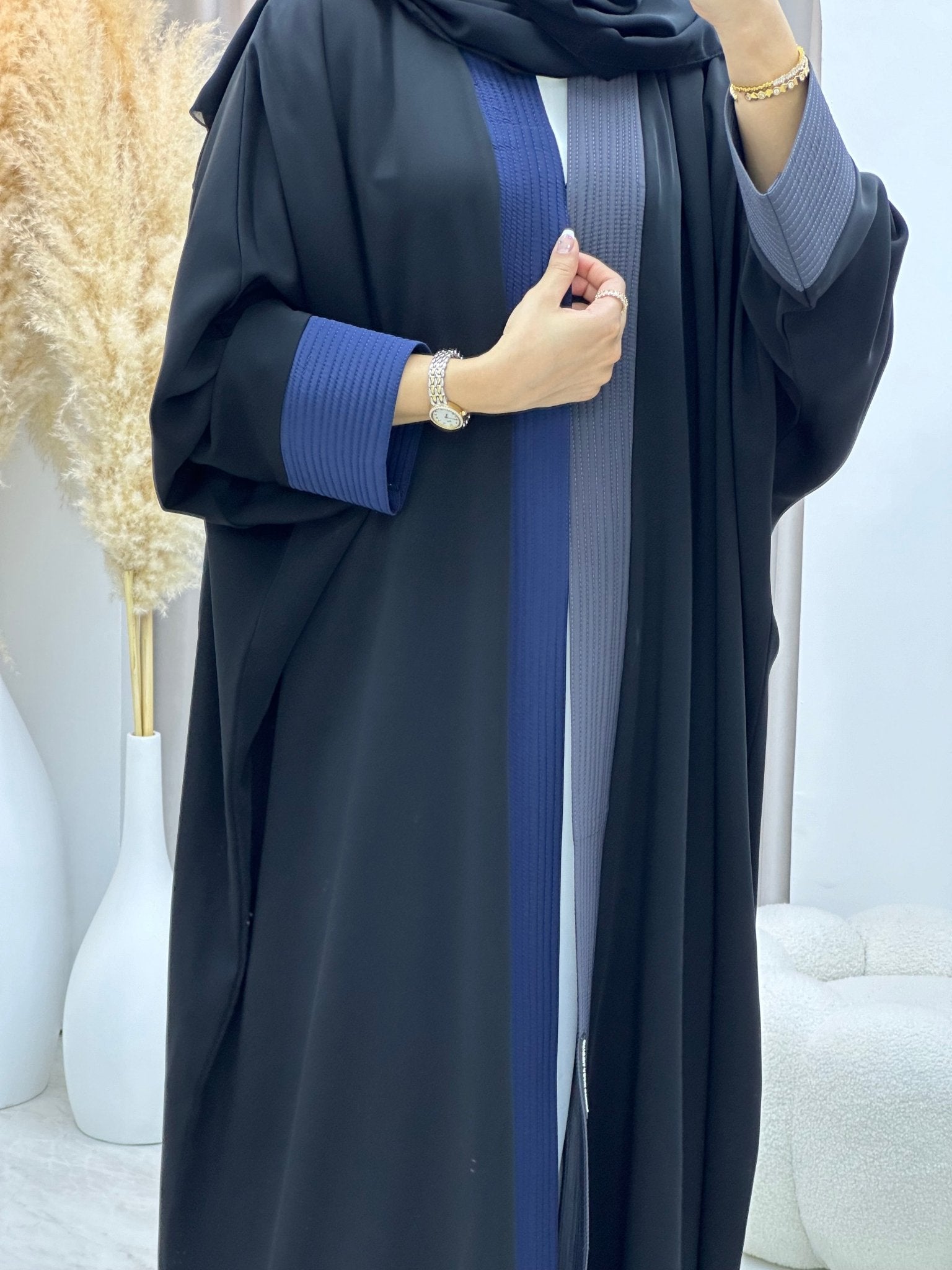 C 0183 Blue Black Bisht Abaya