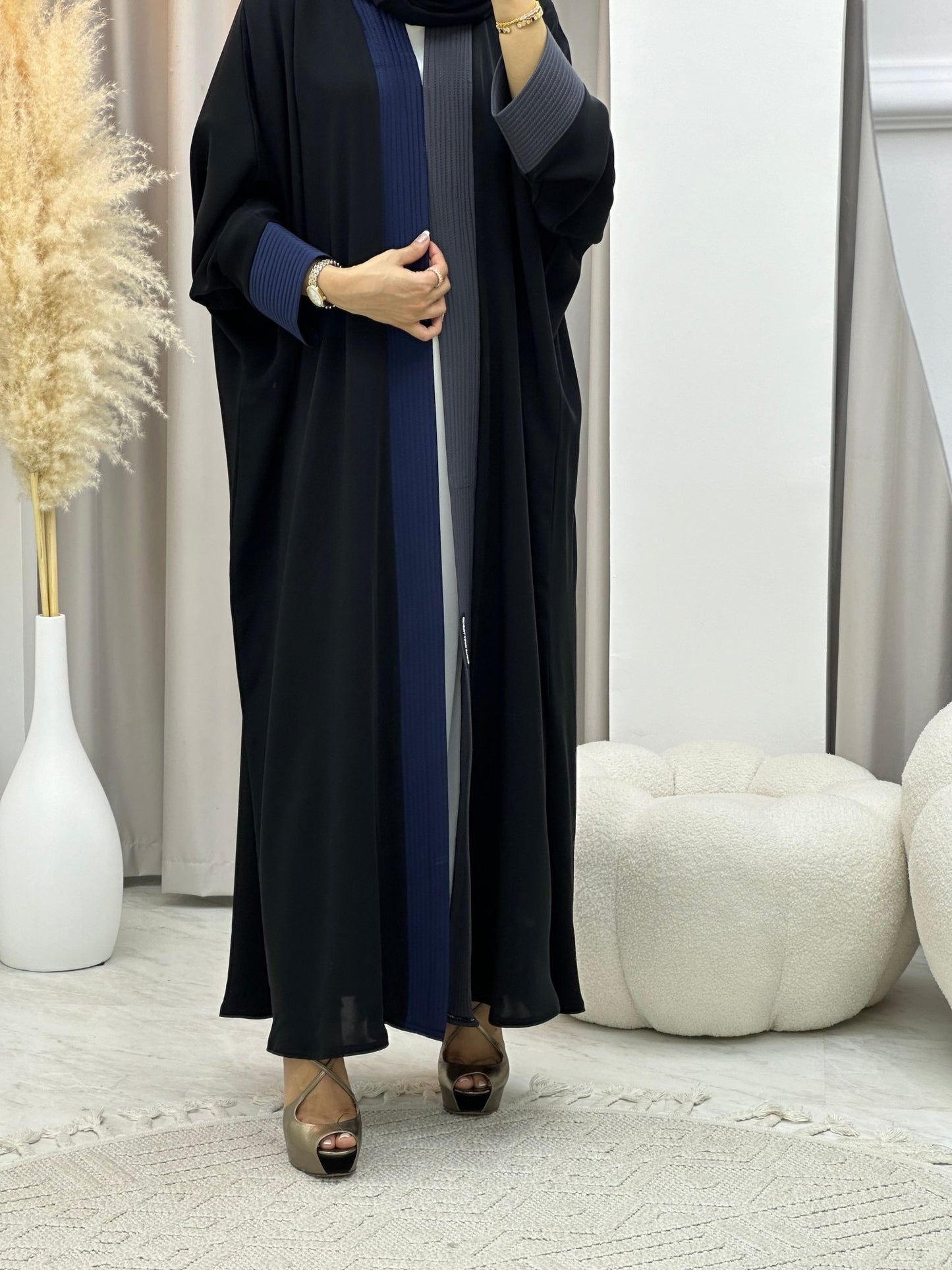 C 0183 Blue Black Bisht Abaya