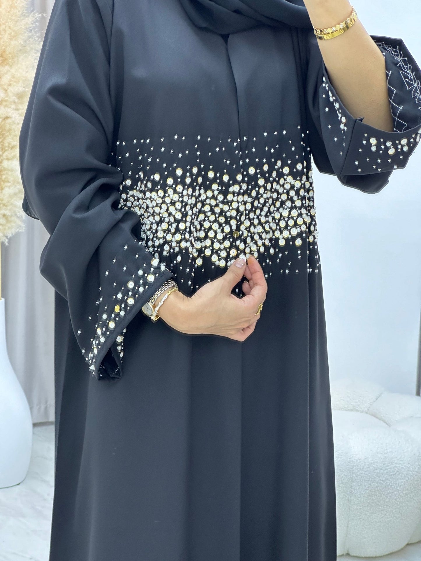 C 0187 Beaded Black Abaya