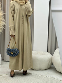 C 0194 Pleated Beige Abaya - XS / 49